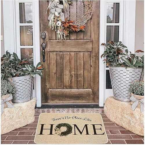 Miniatura 6 de Tapetes de bienvenida para puerta delantera, casa de campo, puerta de casa, con cita rústica, corona, tapete de piso para el hogar, alfombra de