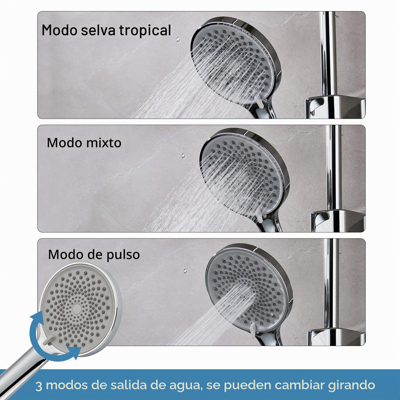 Columna Ducha Cromo, Sistema de Ducha Altura Regulable, Columna de ducha con ducha de mano