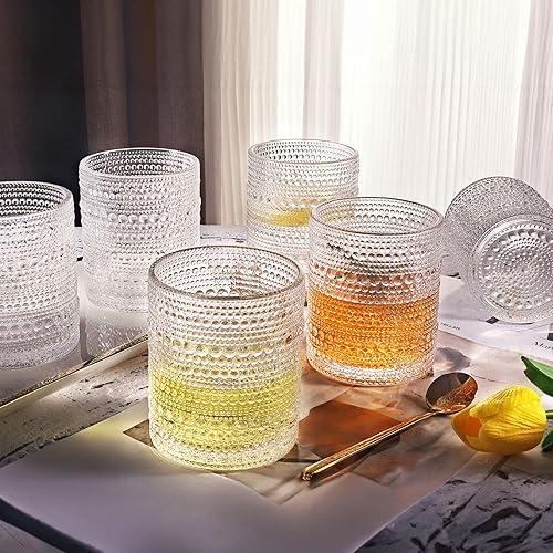 Miniatura 3 de Hobnail - Juego de 4 vasos de cristal de moda antigua de 10 onzas, juego de 4 vasos de jugo de agua, cóctel, juego de cristalería vintage, regalo