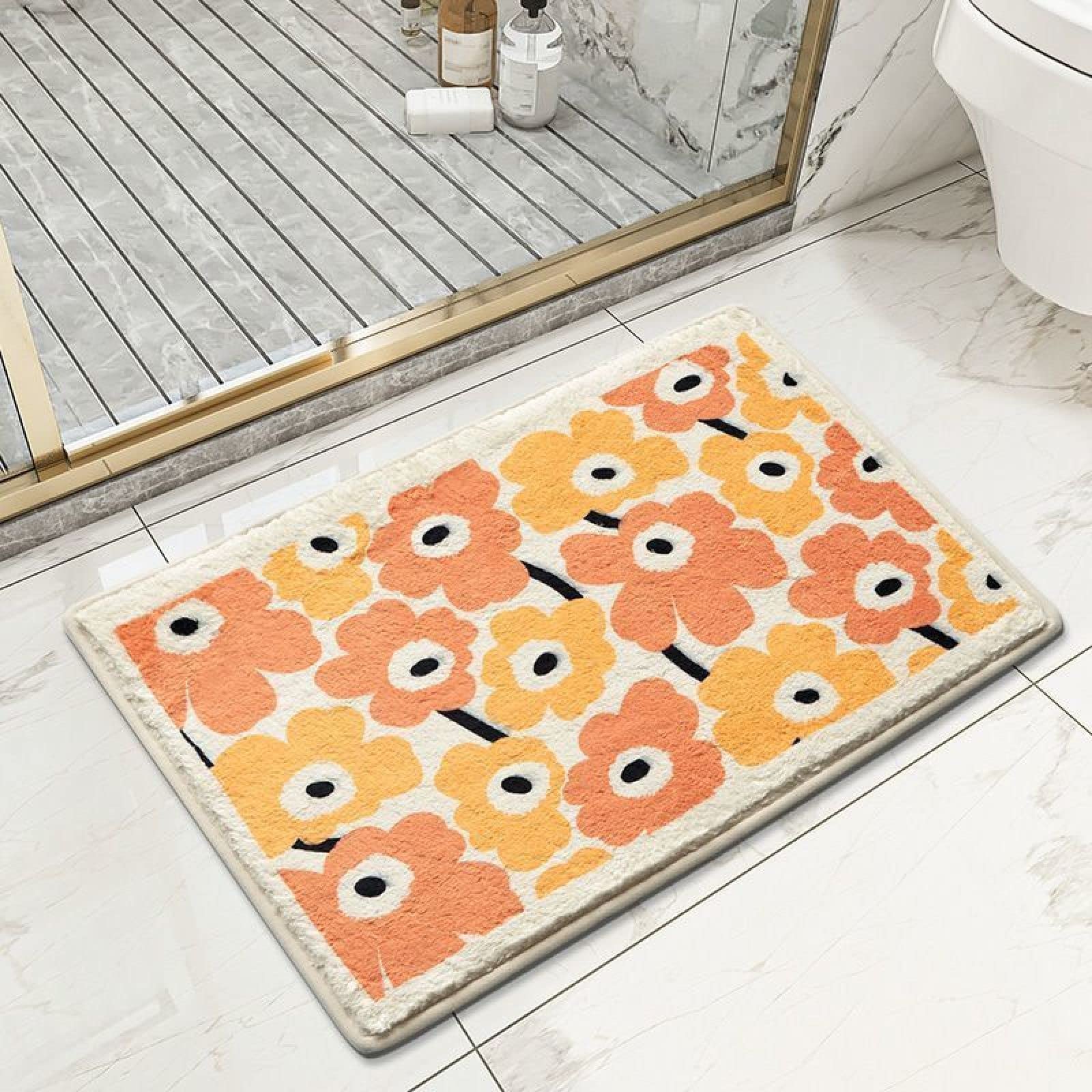 Alfombra Baño Flor De Naranja Negro Alfombrilla Baño Microfibra Alfombra De Baño Agua Súper Absorbente Alfombras Baño Gruesa Felpudo Entrada Casa Antideslizante Suave Felpudo 50x80cm