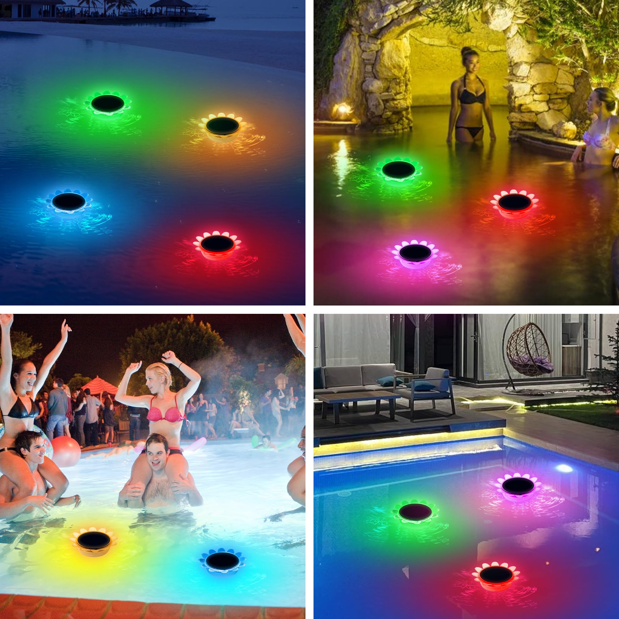 Luz Solar Flotante LED RGB Impermeable 2 Piezas para Piscina y Jardín con Inserción de Tierra - Decoración Subacuática Moderna