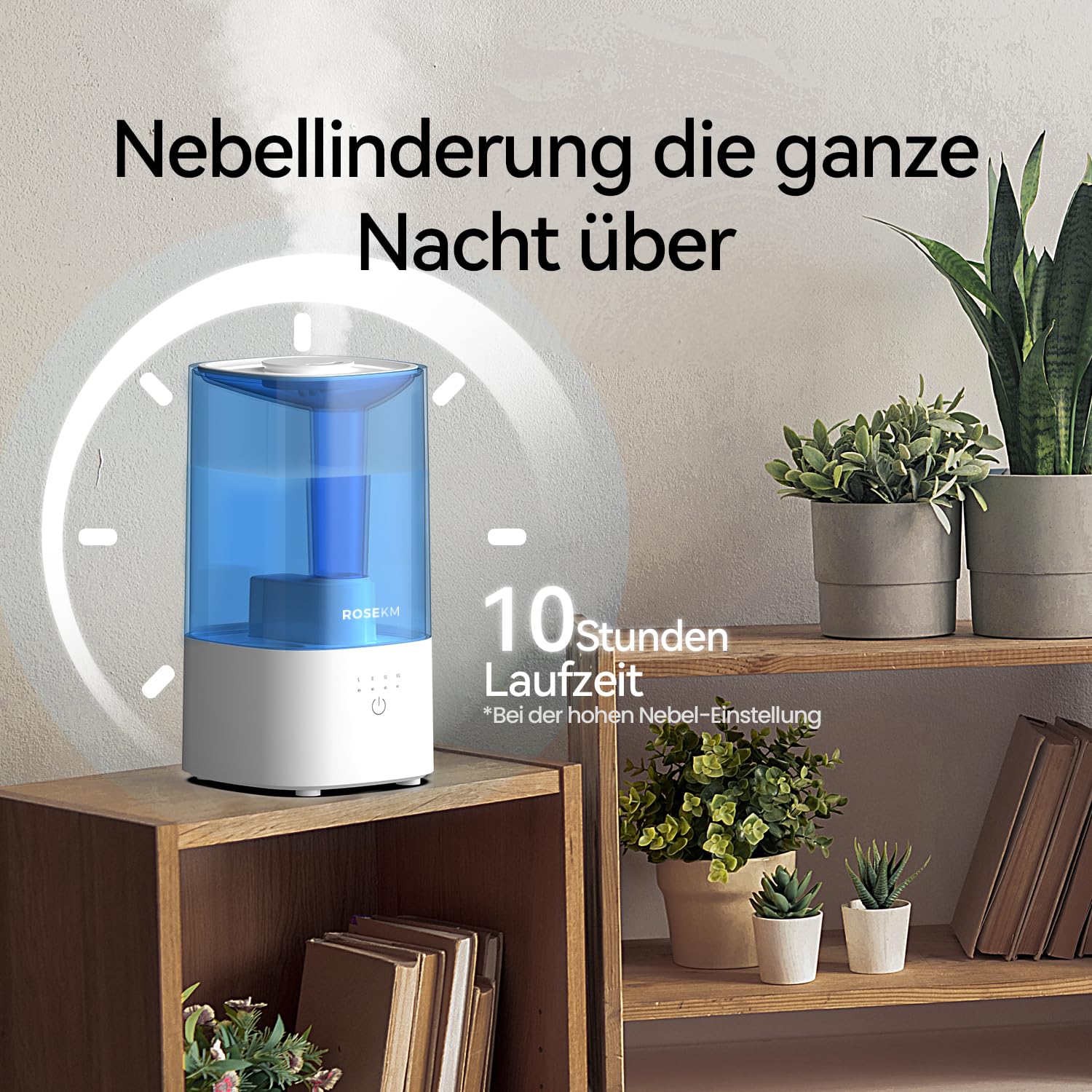 Rosekm - Humidificador ultrasónico silencioso de niebla fría para plantas, bebé, dormitorio, con boquilla giratoria 360°, sin filtro, apagado automático, azul