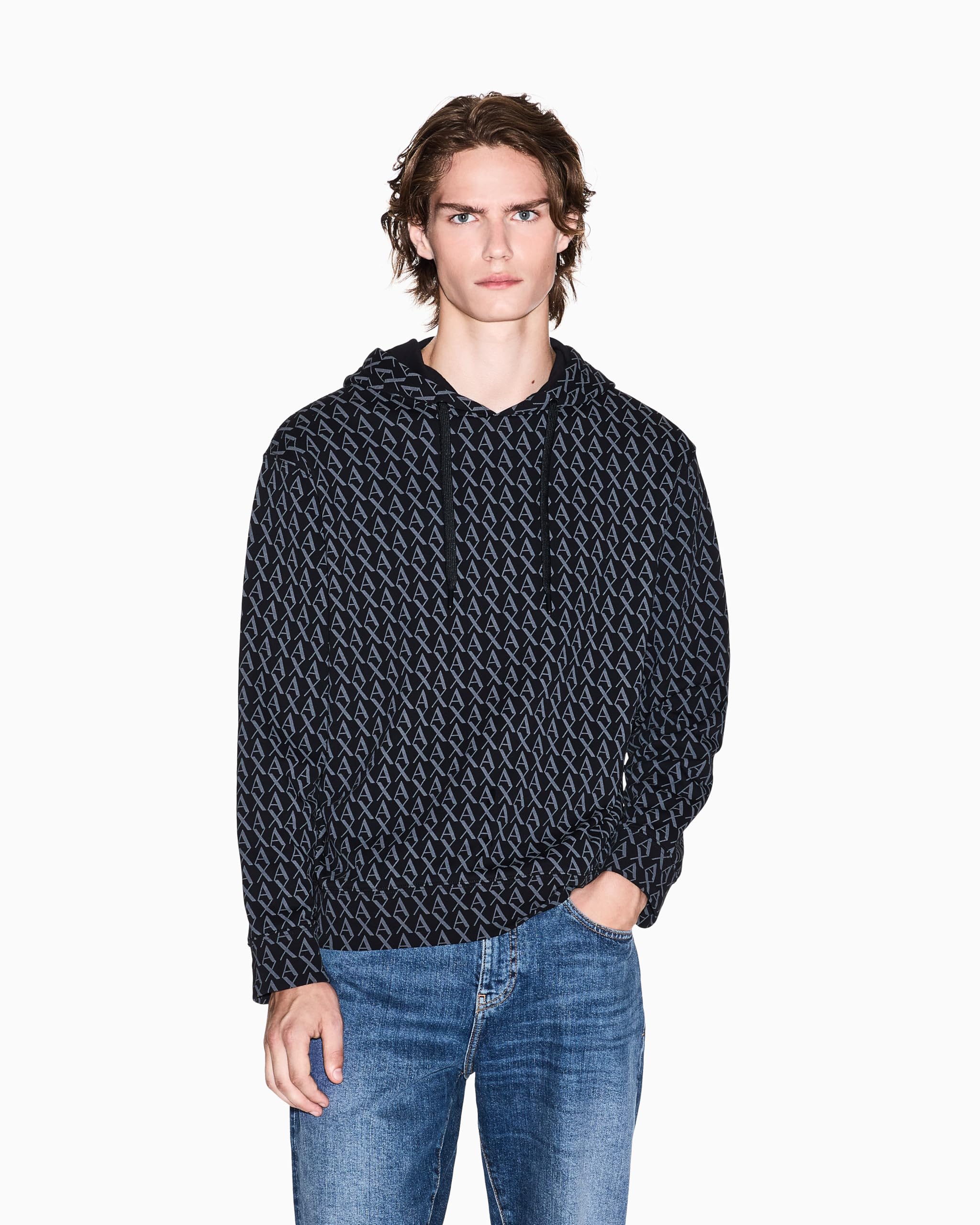 Armani Exchange Essential, All Over Logo Sudadera con Capucha Hombre (Pack de 1)