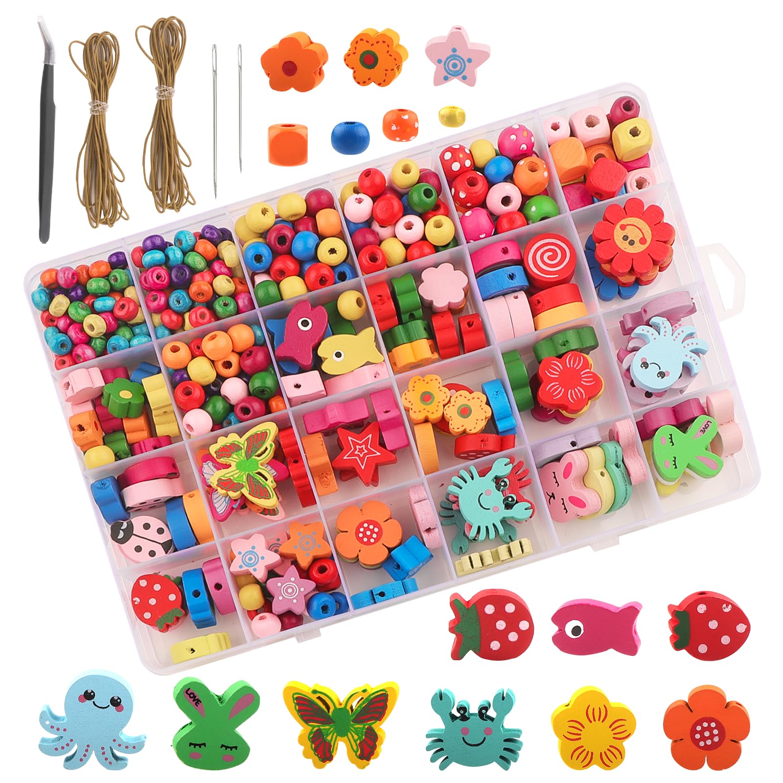 Handgemaakte kleurrijke houten kralen om te rijgen, doe-het-zelf kralen, sieradenset kinderen, houten kralen met gat om te rijgen, knutselkralen voor armbanden, snoerset, halskettingen, cadeau (550