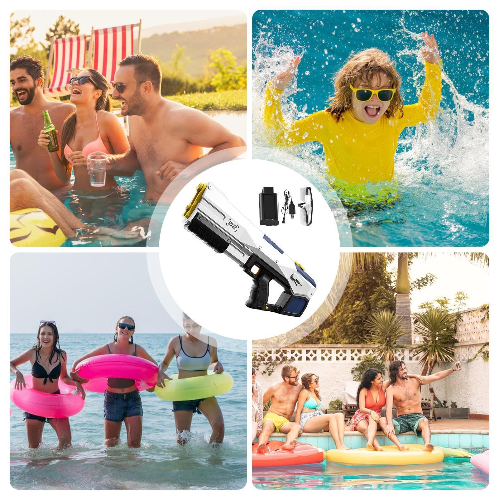 Pistola ad Acqua Elettrica a Grande Capacità e Lunga Gittata | Giochi d'acqua per piscina esterna per Cortile, Spiaggia, Piscina, Viaggio, Vacanza, , Prato, Campeggio,