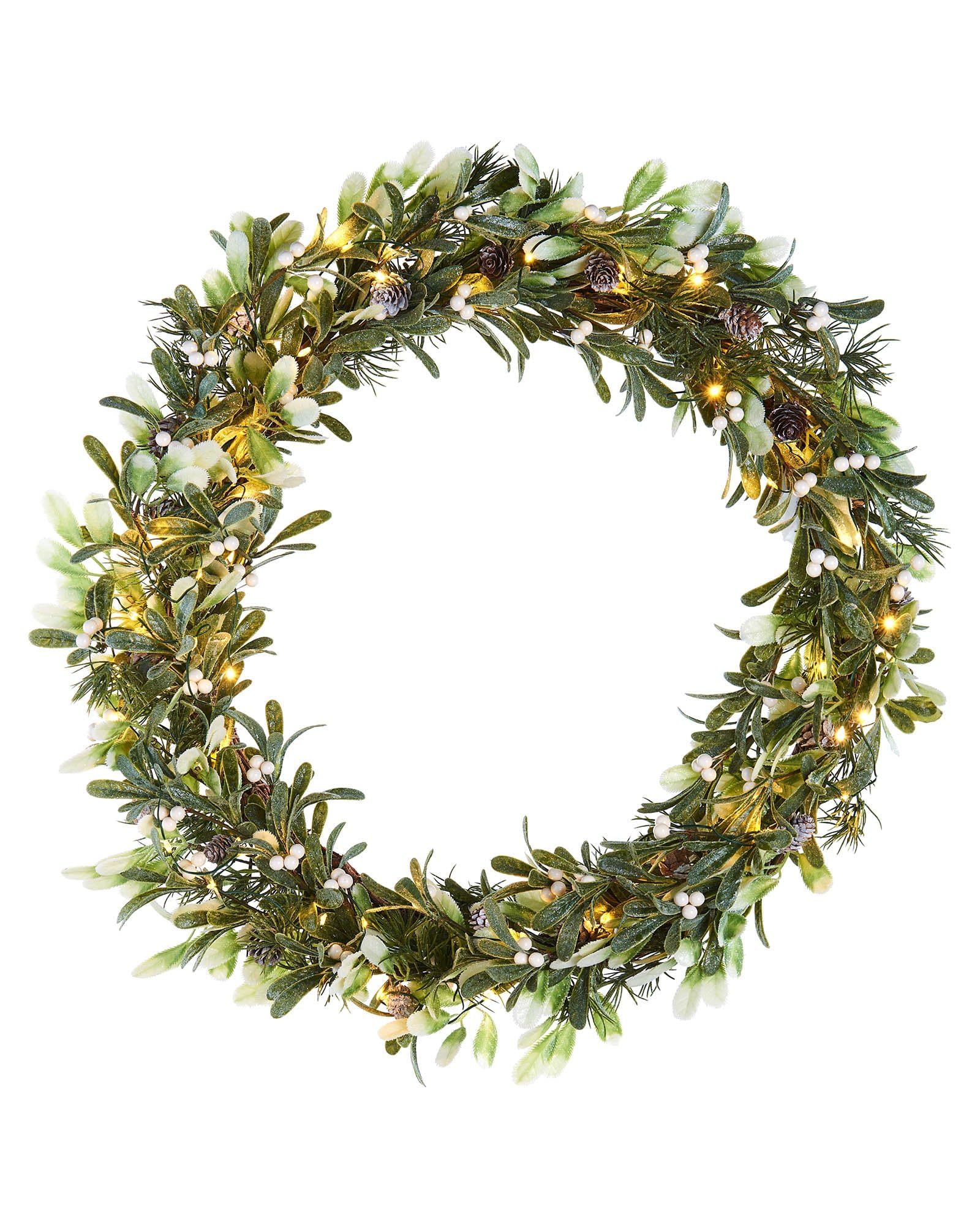 WeRChristmas Pre-Lit Frosted Mistletoe Wreath, 50 Warm White LED Lights