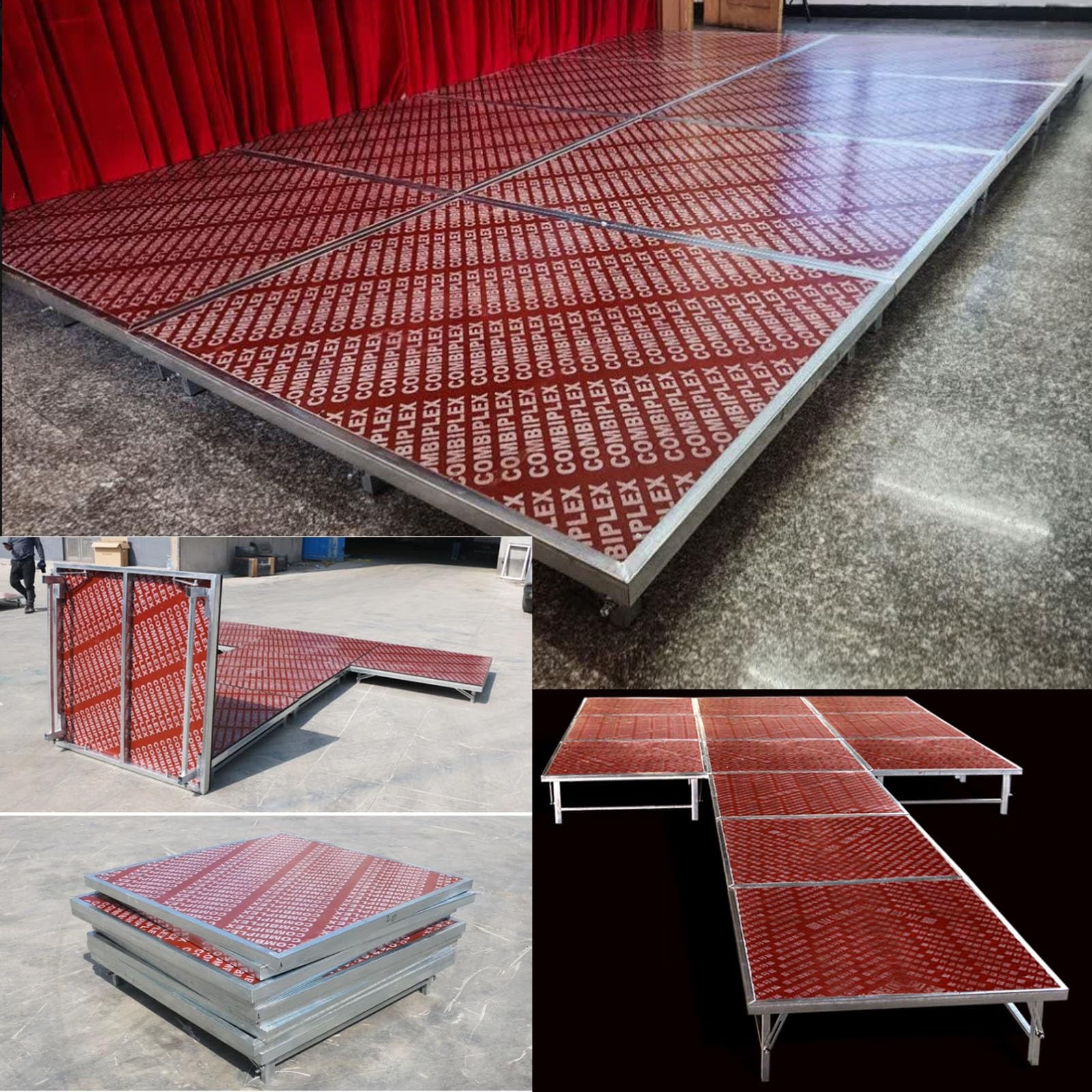Tragbare Bühnenplattform, höhenverstellbares Bühnenpodest mit klappbaren Beinen (20–40 cm) – Tragkraft 600 kg – rutschfeste Oberfläche – DJ-Ständer für Hochzeiten, Konzerte(128x128x40cm)