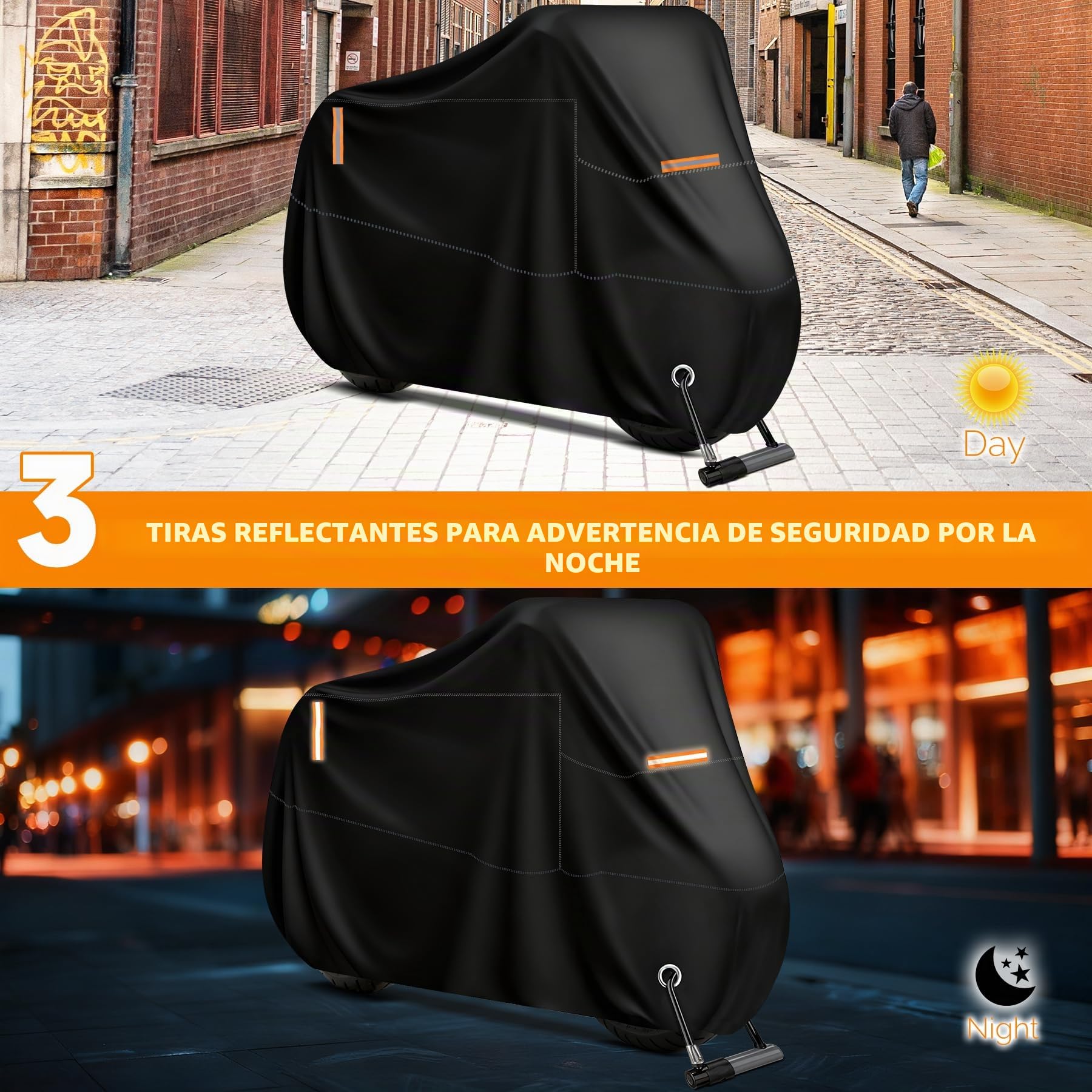 Funda para Moto Scooter, Cubierta de Moto Impermeable Protección Outdoor&Indoor, Funda Motocicleta Bicicletas a Prueba de Sol Lluvia Polvo Viento Nieve Excremento de Pájaro, XXL, 245x105x125cm