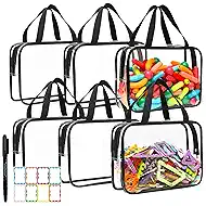 Toy Storage Bags - 6 Packs Toy Storage Organizer with Labels & Pen for Kids, Reusable Clear PVC Board Game Storage with Zipper, Waterproof Travel Bags for Building Blocks, Puzzles (Black)