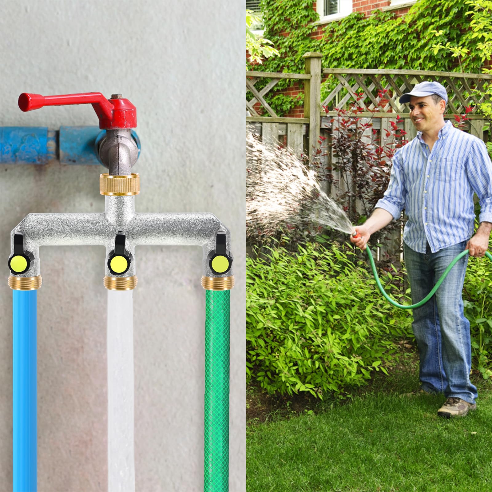 Connettore rubinetto in ottone con valvola di arresto per tubi da giardino standard da 3/4