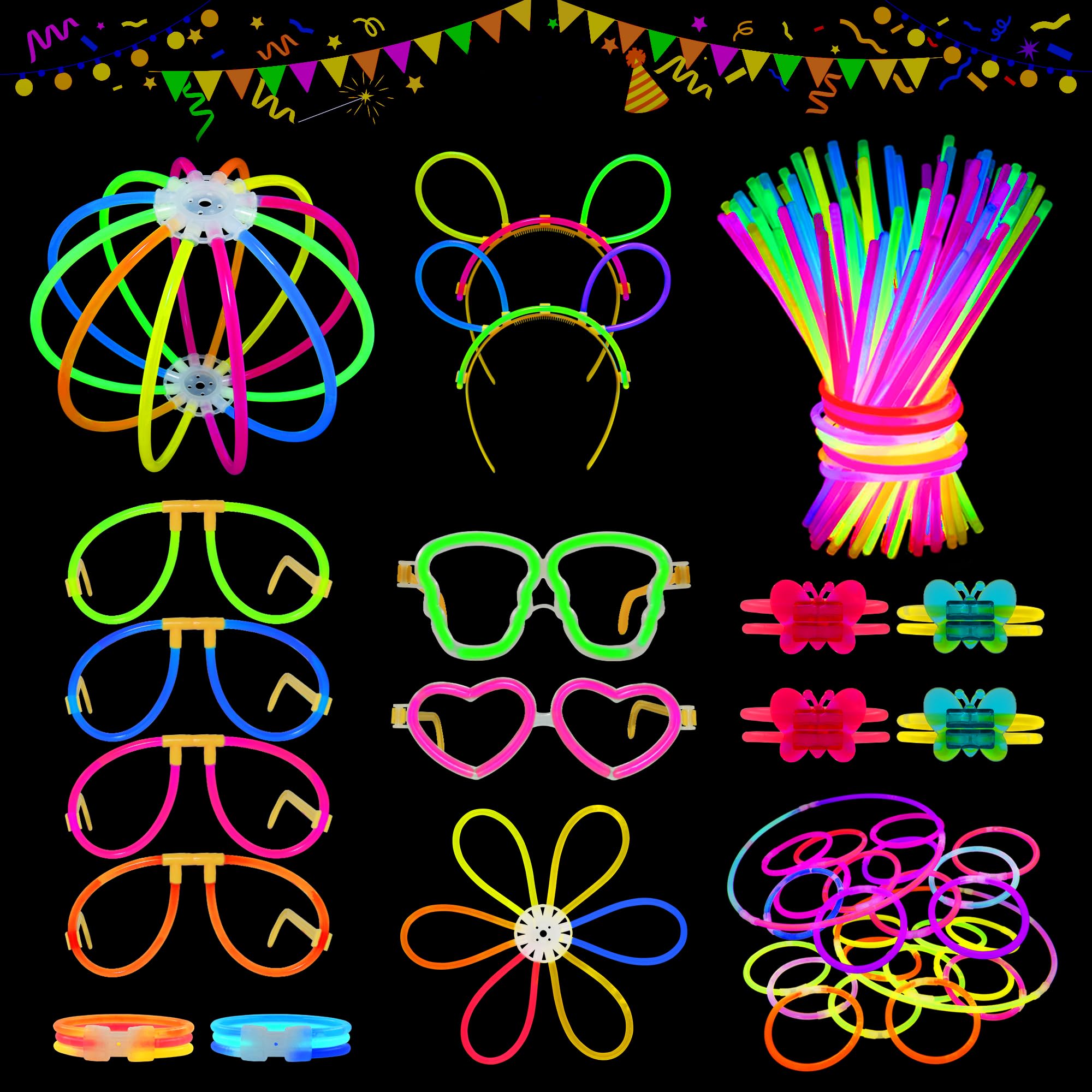 MOSSNDAR Braccialetti Luminosi Fluorescenti 232 Pezzi, Starlight Fluo Party Festa Gadget Compleanno Bambini kit per Fare Braccialetti, Neon Decorazione per Compleanno Matrimonio Halloween Natale