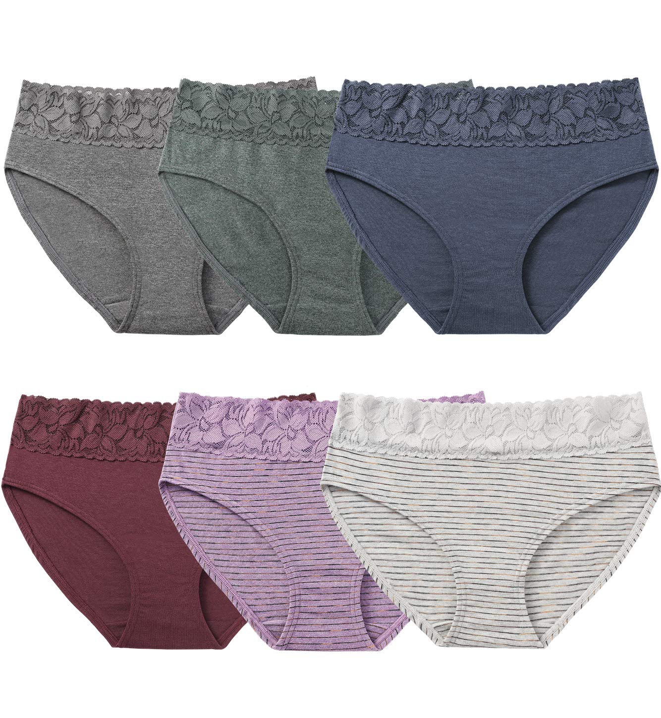 ALTHEANRAYWomen's Cotton Underwear Women's Briefs Women's Lace Hipster Breathable Women's Underpants Multipack Soft Stretch Comfortable Pack of 6