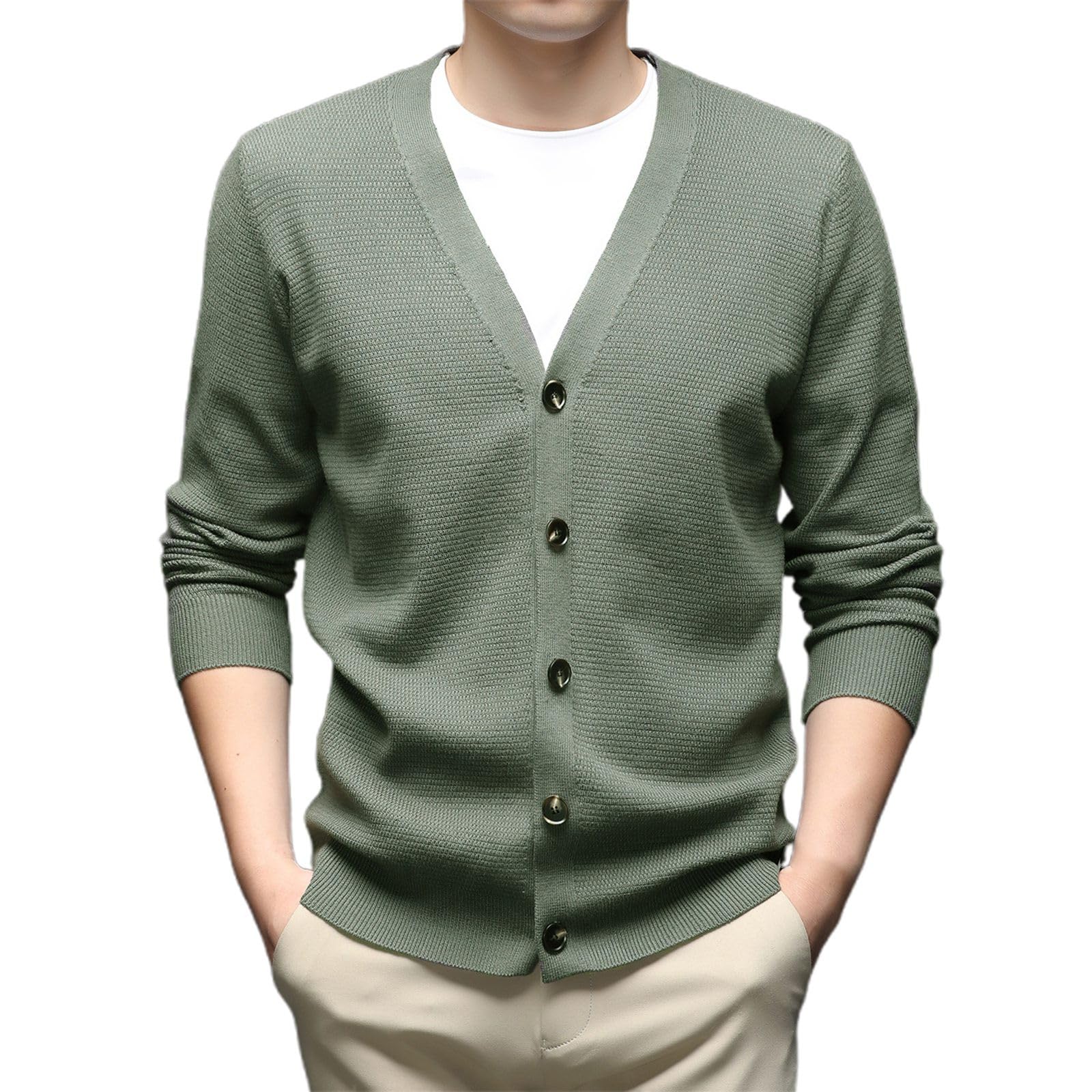 Genérico Cardigan Punto Hombre, Botones Chaqueta Hombre Cuello V Cierre De Botones Y Bolsillos para Chaqueta Primavera Y Otoño Cómodo Suave Abrigo Casual Moda para La Moda Diaria Y Comodidad