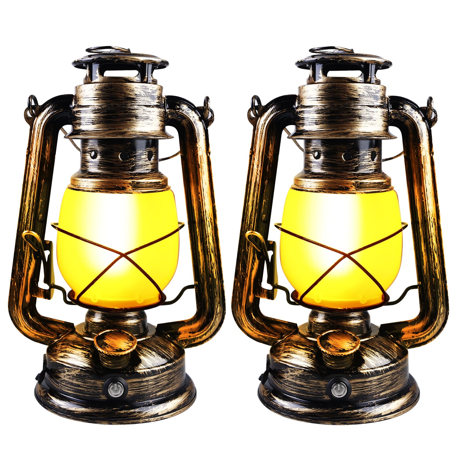 BORDEAG Set of 2 LED Vintage Lanterns, Realistic Flame Effect, USB Charge, Copper, for Living Room, Balcony, Patio, Yard Decoration, Camping