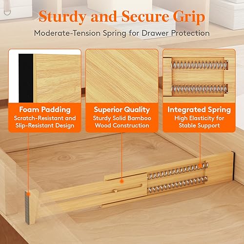 Miniatura 2 de Lifewit Paquete de 6 separadores de cajones de bambú de 2.4 pulgadas de alto, organizadores de cajones ajustables de 12 a 17 pulgadas para ropa,