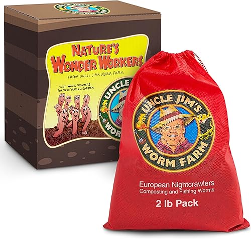 Miniatura 1 de Uncle Jims Worm Farm European Nightcrawlers - Gusanos de compostaje y pesca paquete de 2 libras
