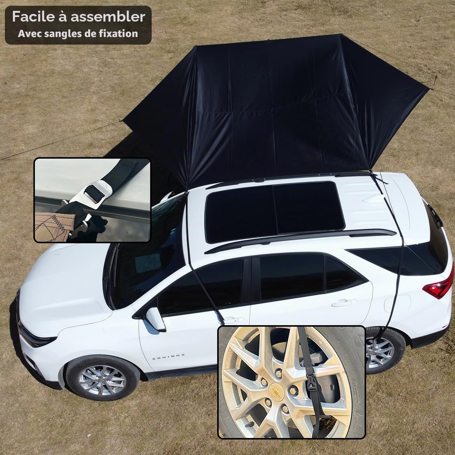 Auvent de voiture pour camping, SUV, abri solaire imperméable universel, anti-UV, pour van, camping-car, caravane, camion (noir)