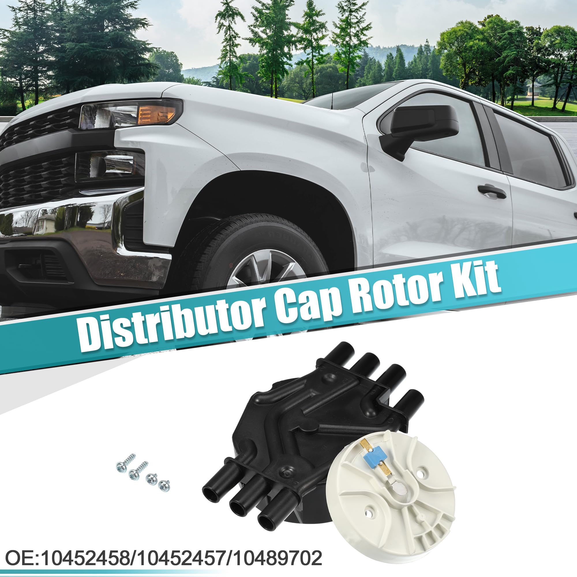 Ignition Distributor Cap & Rotor For Chevy Suburban, GMC Sierra & Pickups - Brass Contacts, Black