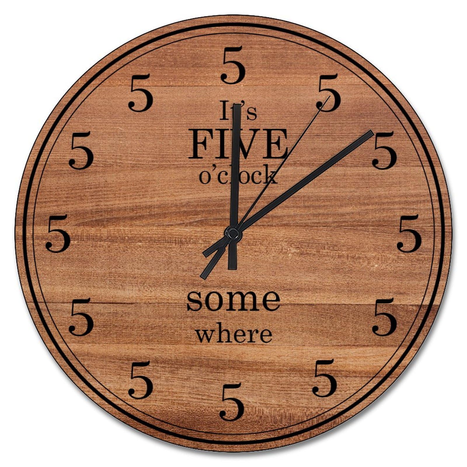 LMMIXEE Its Five O'clock Somewhere Wall Clock Wood Grain Style Large Wall Clocks Battery Operated 15 Inch Quiet Farmhouse Modern Wall Decor for Bedroom Living Room Kitchen School Office