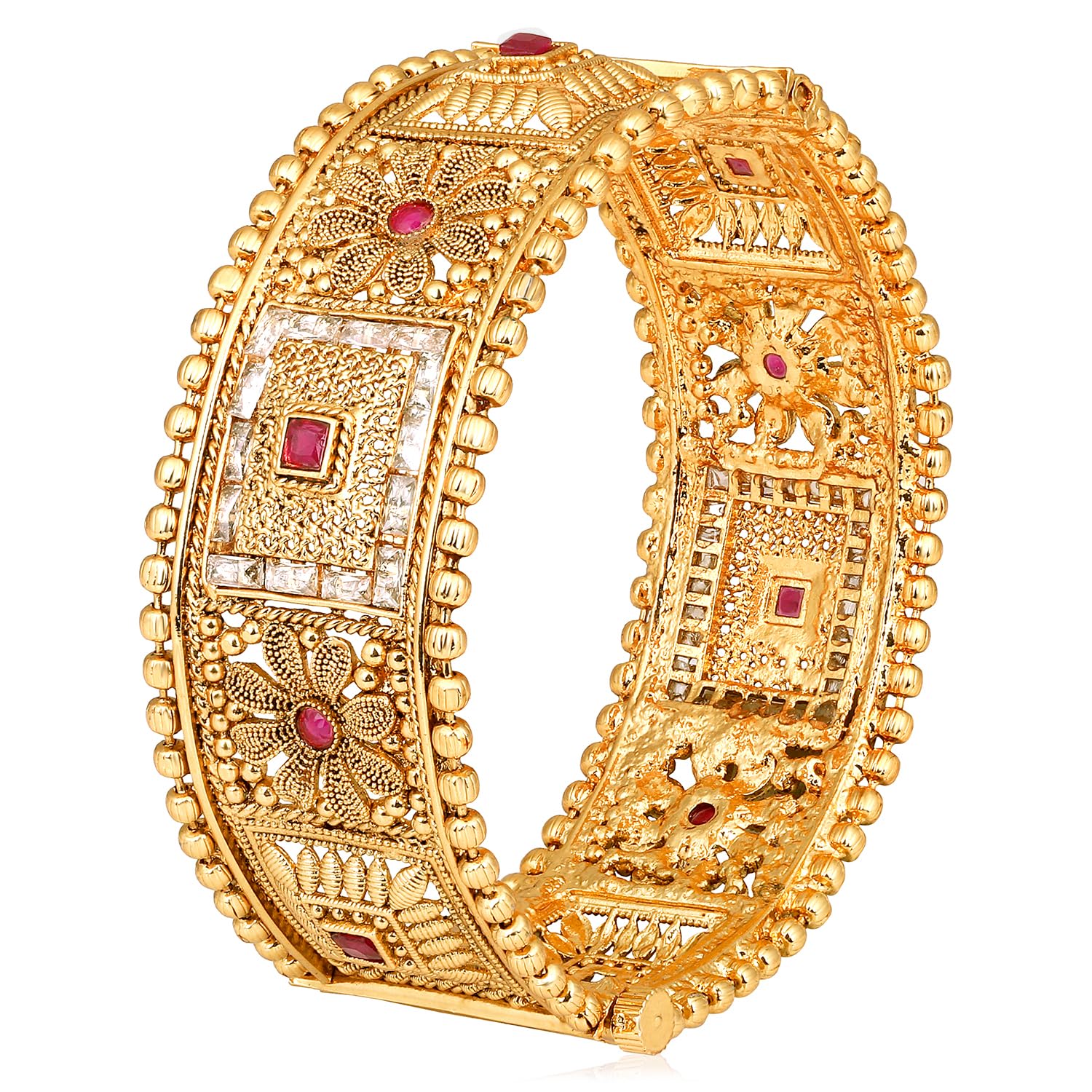 Peora Gold Plated Synthetic Stone Studded Thick Single Piece Openable Bangle Kada Traditional Jewellery for Women (Size - 2.6 inch) (B0D1QN8MHB) Amazon Price History, Amazon Price Tracker