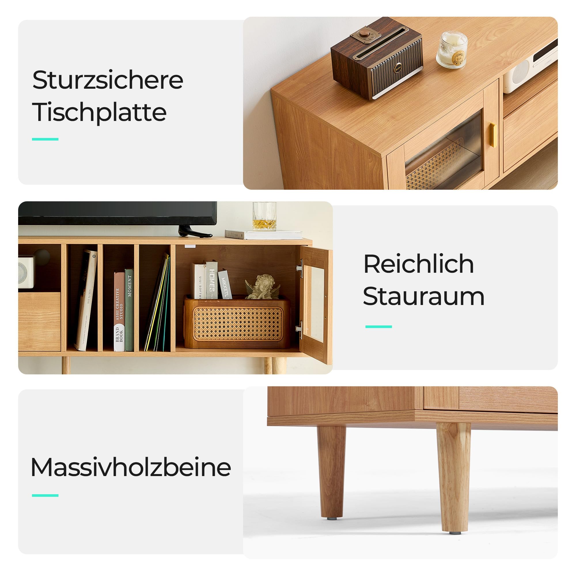 LINSY HOME TV Schrank, TV Lowboard mit 2 Türen und 1 Schubladen, Fernsehtisch mit Einlegeboden, Fernsehschrank für TVs bis 70 Zoll, 175 x 40 x 52 cm