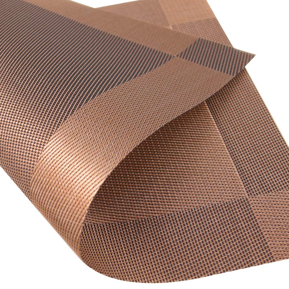 Time to Sparkle Set of 12 PCS Vinyl Woven 6pcs Placemats + 6pcs Coasters Place Mats Non slip Table Mats Waterproof Heat-resistant Dining Table Mats Decor (Brown) - Image 4