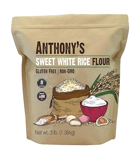 Miniatura 1 de Anthonys Harina de arroz blanco dulce 3 libras harina de arroz glutinosa sin gluten sin OMG fabricada en Estados Unidos