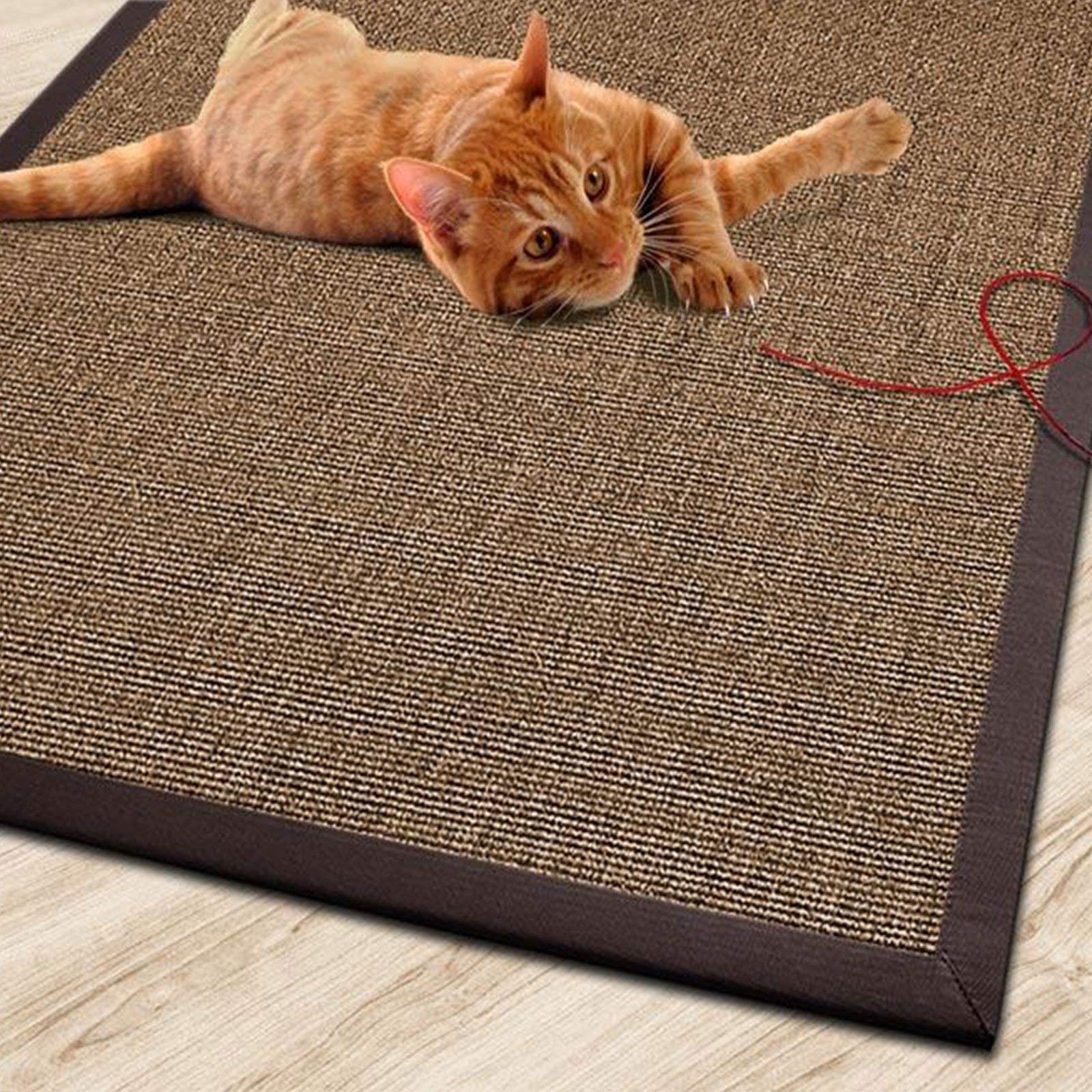 Floordirekt Dywan do drapania dla kotów | wykonany z wytrzymałego i naturalnego sizalu | różne kolory bordiury | do zabawy i drapania (70 x 130 cm, kork)