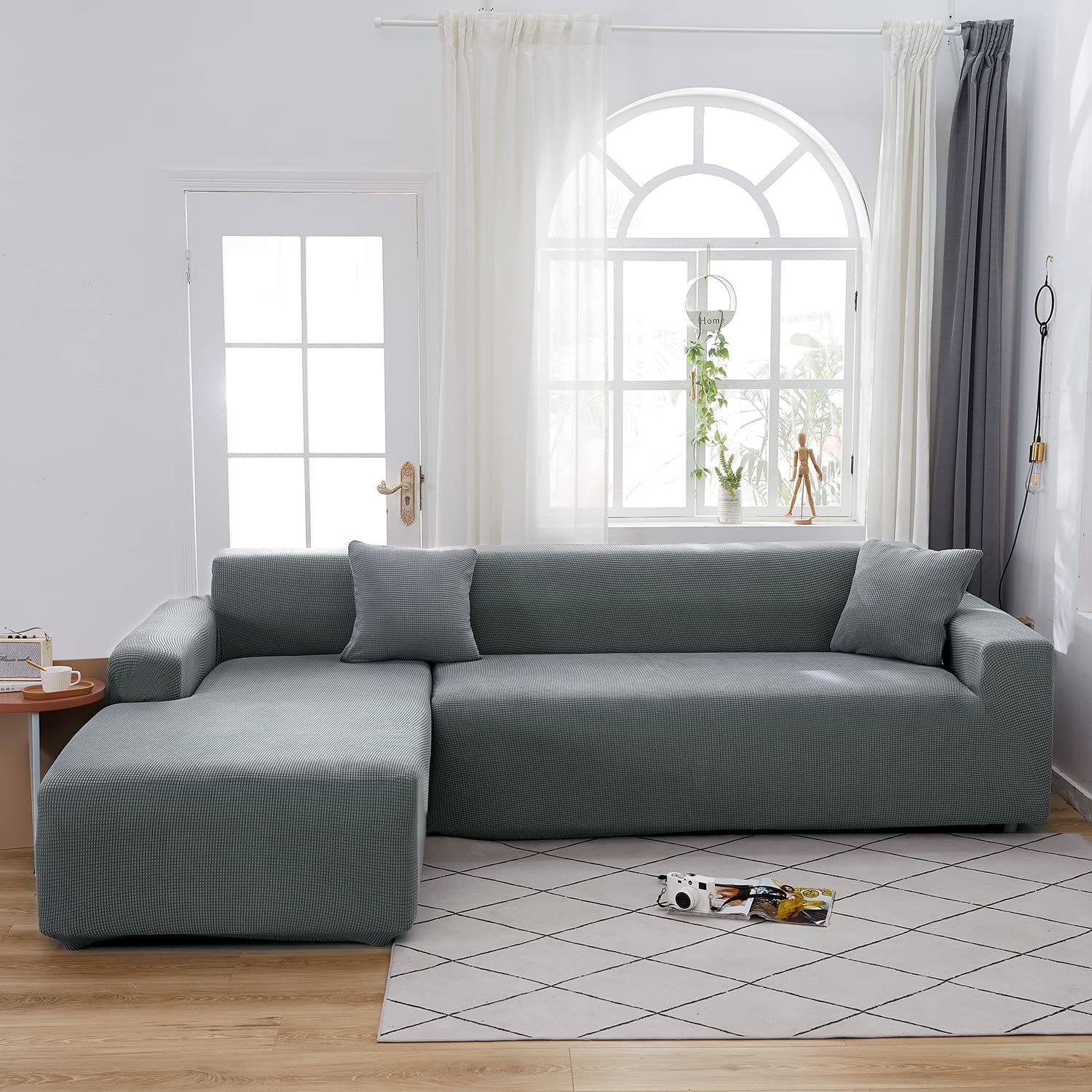 Housse de canapé en forme de L de protection moderne gris clair