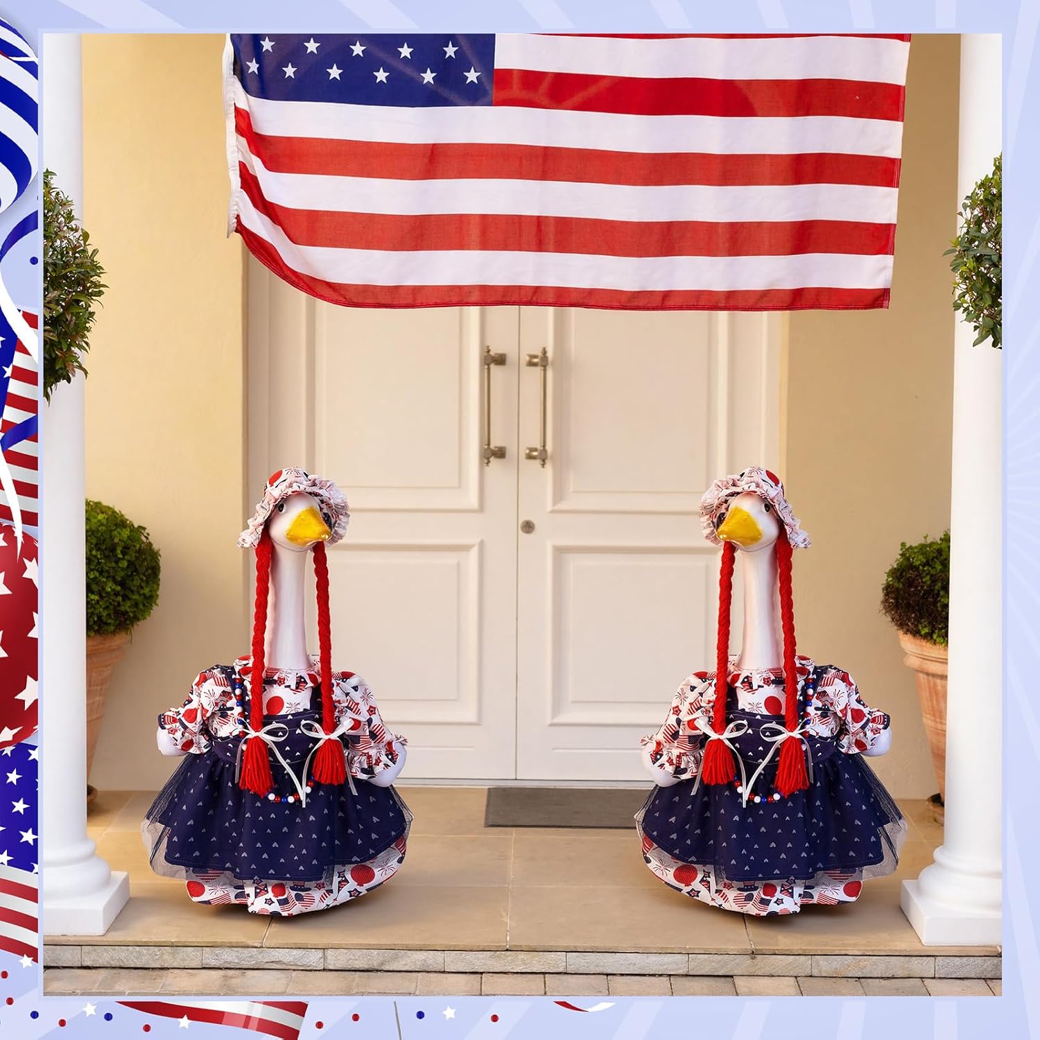 Suzile 4th of July Patriotic Goose Outfit Independence Day Dresses Clothes for 23" High Cement or Plastic Porch Goose Costume for Yard Lawn Outdoor Garden Patio Statue American Flag Holiday Decor