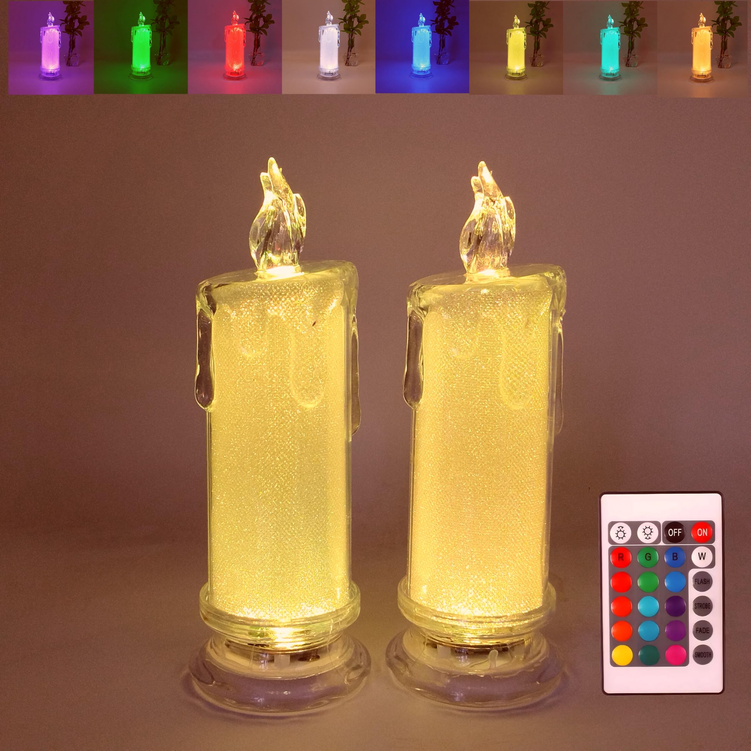 LED Flameless Rechargeable Candles(D:2.55" x H:7.28"),Remote Control Multi-Color Mode,for Festive Events , Daily Party Decorations (2PCS)