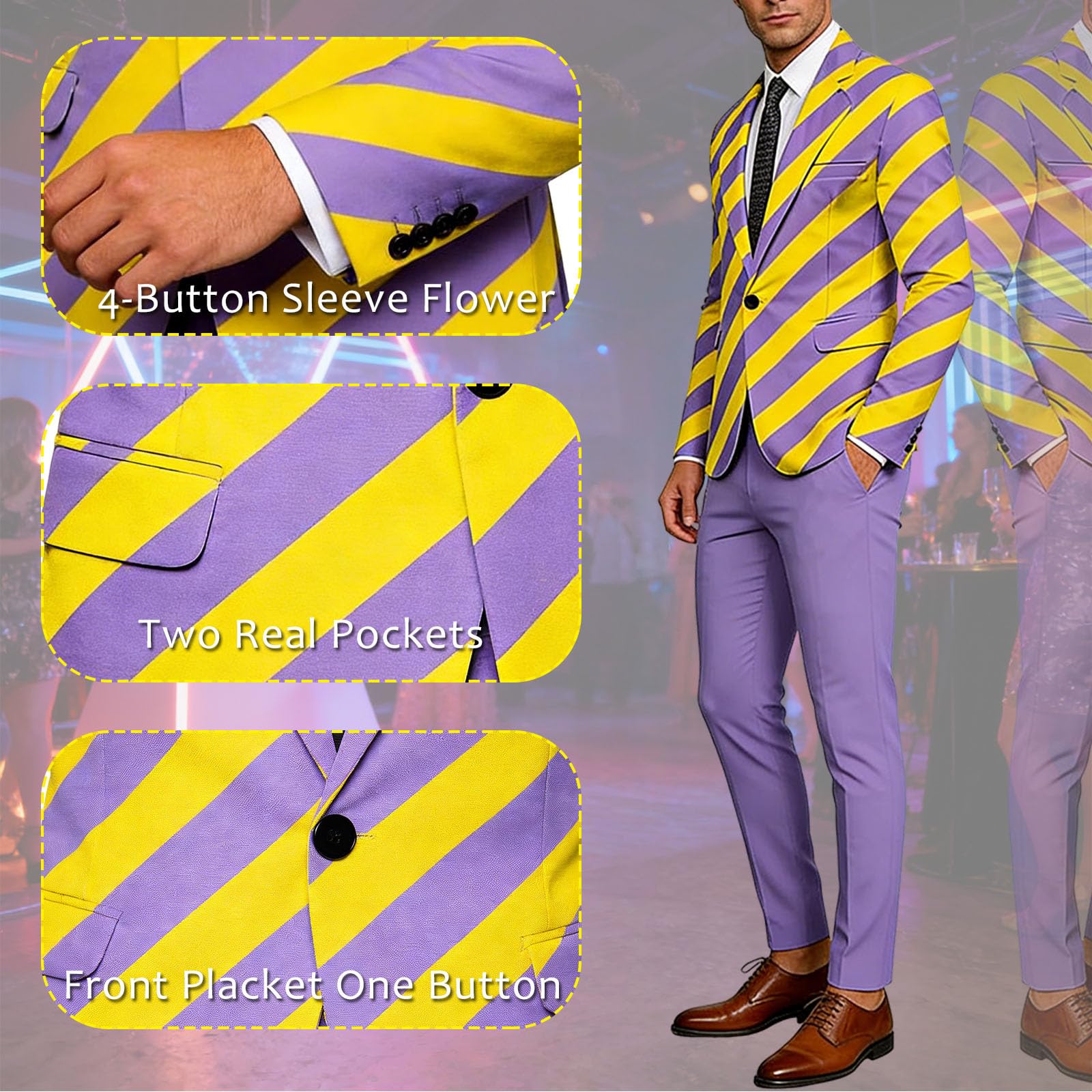 ENEN 3D Vestito da Uomo, 2 Pezzi, Slim Fit, da Uomo, Divertente, con Stile Bar 3D, Elegante Giacca con Pantaloni, Abito da Sposa, Moderno, per Feste