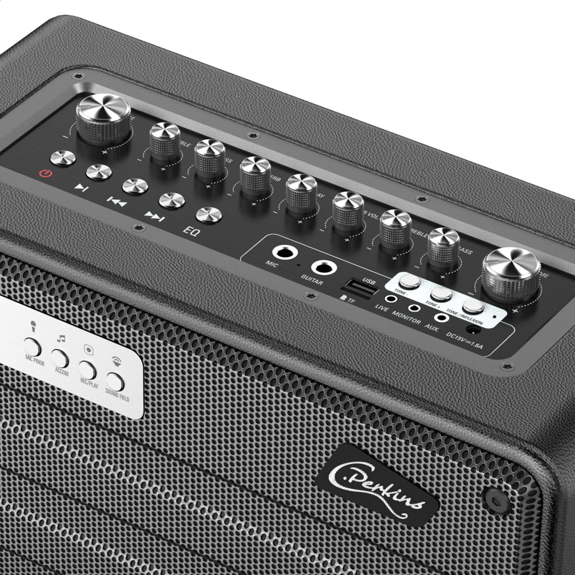 C.Perkins - ROADY-FL - Le TOUT-EN-UN professionnel de 100W, sur batterie, avec 1 micro sans fil UHF et un panel de fonctionnalités - Bluetooth, USB, Jack, Micro-SD - Cuir noir