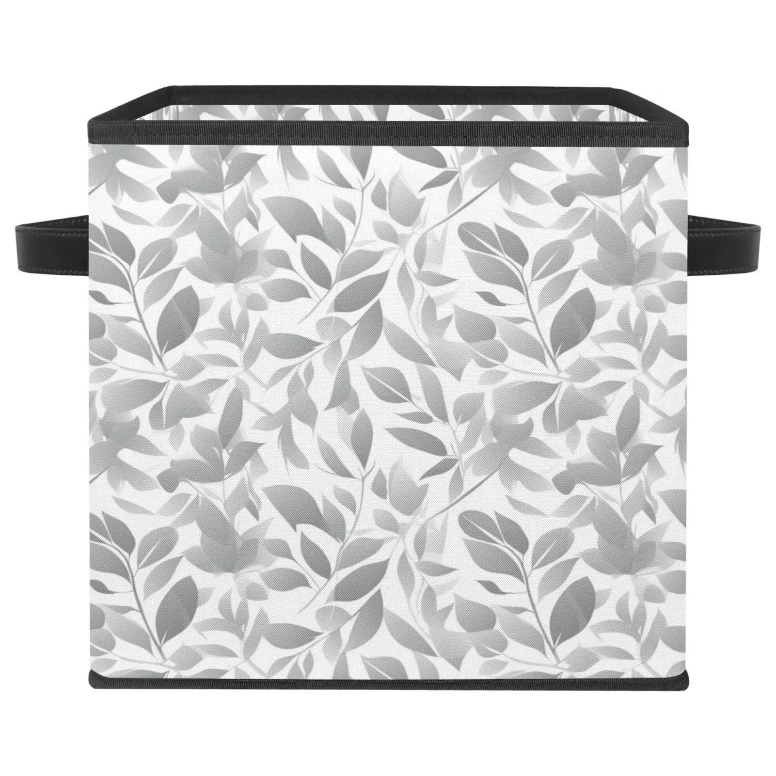 Boîte de rangement pliable grand cube blanc avec poignées en cuir pour étagères