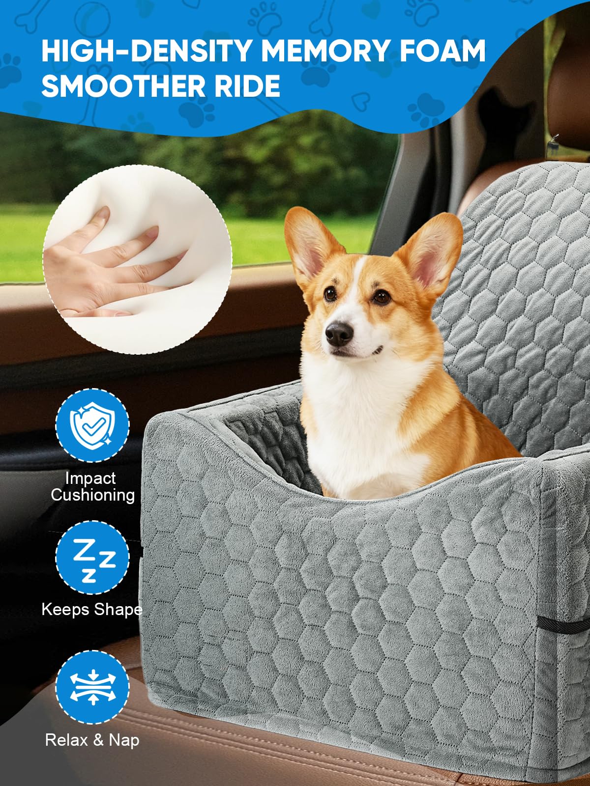 Dog Car Seat for Small/Medium Pets, Adjustable Booster Seat with Safety Leash, Washable Cover & Storage Pockets (Up to 35 lbs, Gray) - image 5