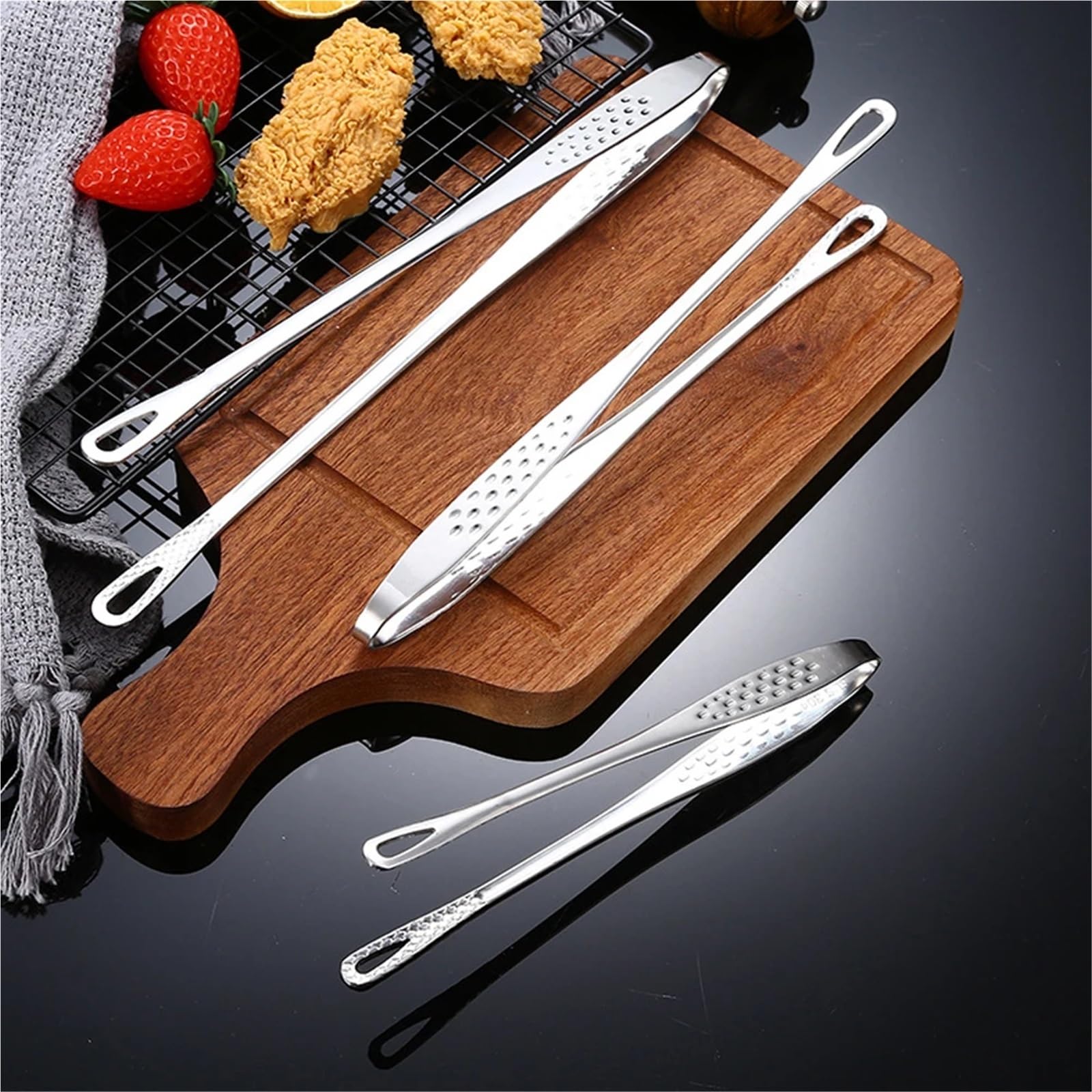 Pinzas De Cocina 2 unids/Set Pinzas for Alimentos Mango Largo 304 Acero Inoxidable Antideslizante Barbacoa Engrosada Clip for Carne Accesorios de Herramientas de Cocina para Cocinar