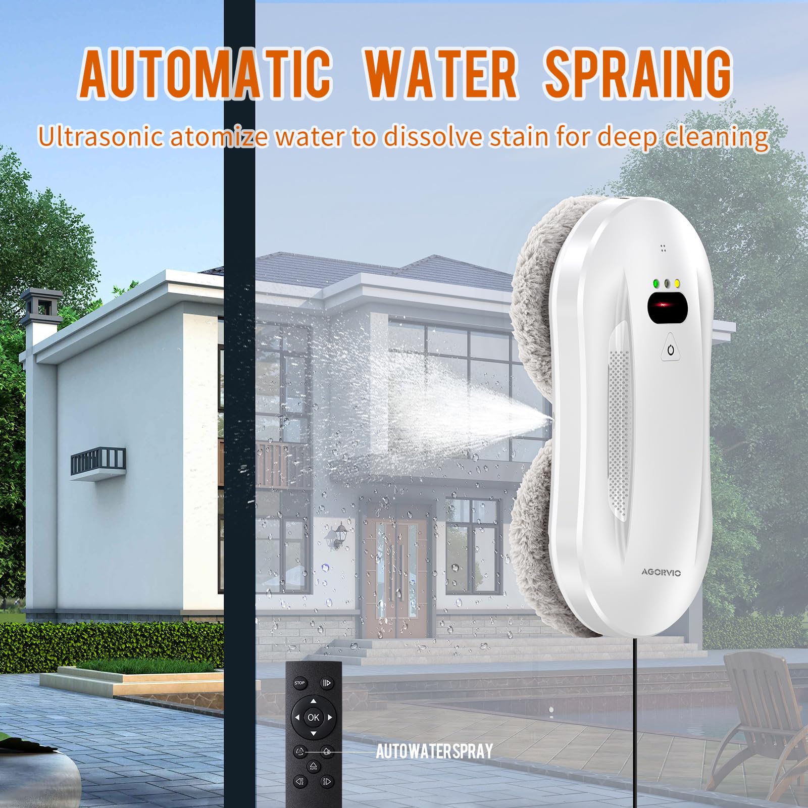 Robot de limpieza de ventanas con rociador de agua automático y navegación inteligente, robot limpiador automático de ventanas para vidrio interior/exterior con triple sistema de seguridad, 5