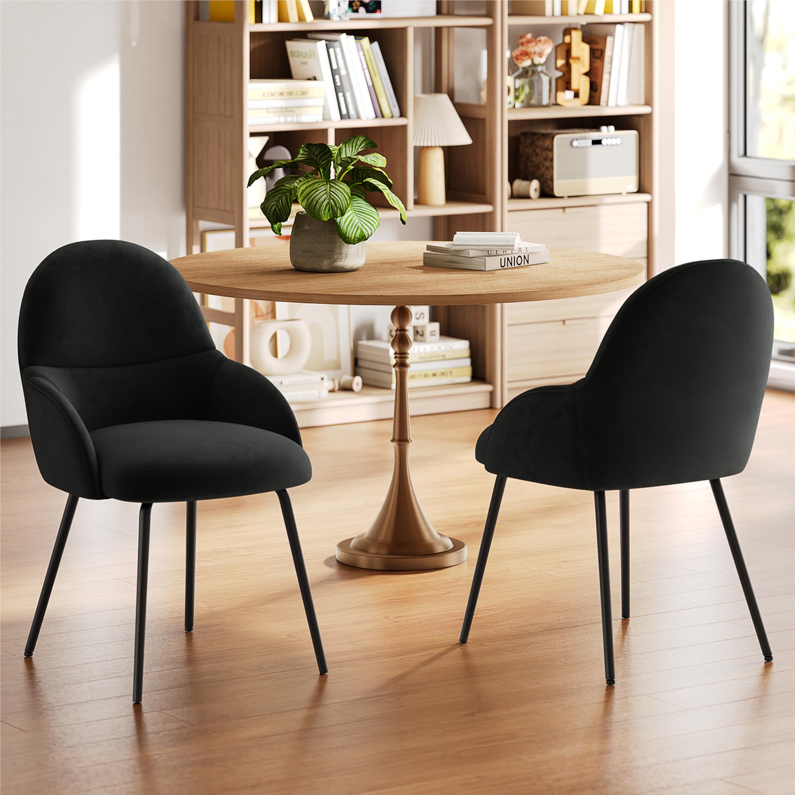 Set Di 2 Sedie Girevoli Moderne Con Braccioli In Legno: Imbottite, Struttura Metallica, Per Sala Da Pranzo E Cucina