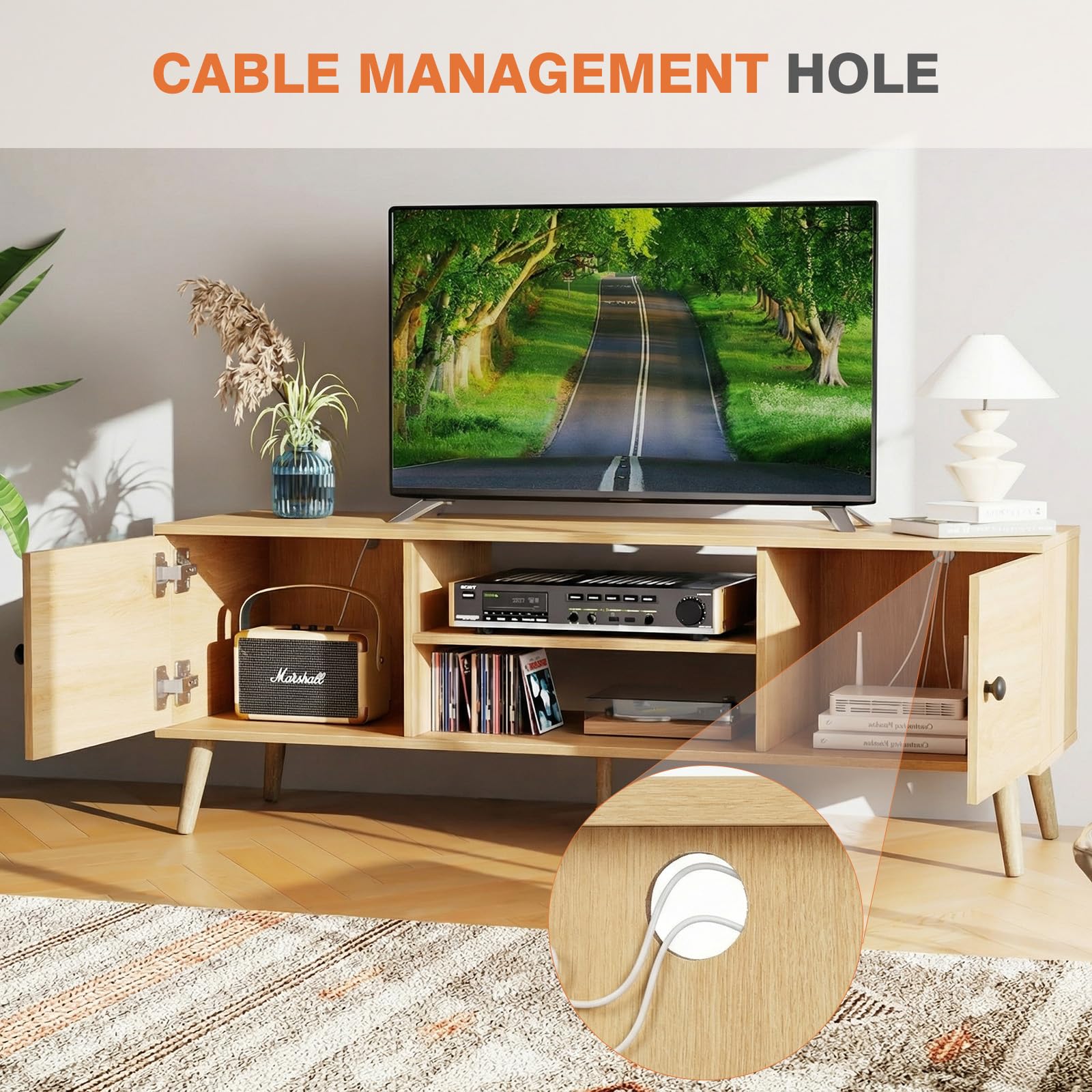 Sweetcrispy TV Stand for 55 60 inch TV, Modern Mid Century Entertainment Center - product photo
