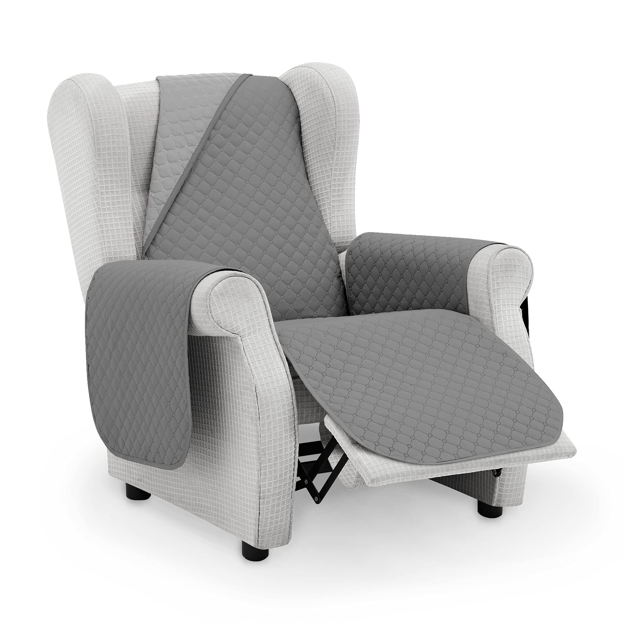 Vipalia Protector Funda Sillon Relax reclinable. Cubre Sofa (1 Plaza) . Acolchado, Reversible. Fundas para Sofa Antimanchas. Rombos. Color Gris Oscuro - Gris. 55 cm.