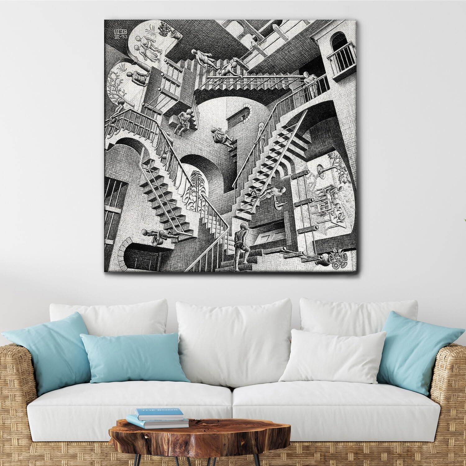 Giallobus - Quadro - Maurits Cornelis Escher - Relativity - Tela Canvas Telaio Standard - 100L x 100l cm - Pronto da appendere - Quadri moderni per la casa