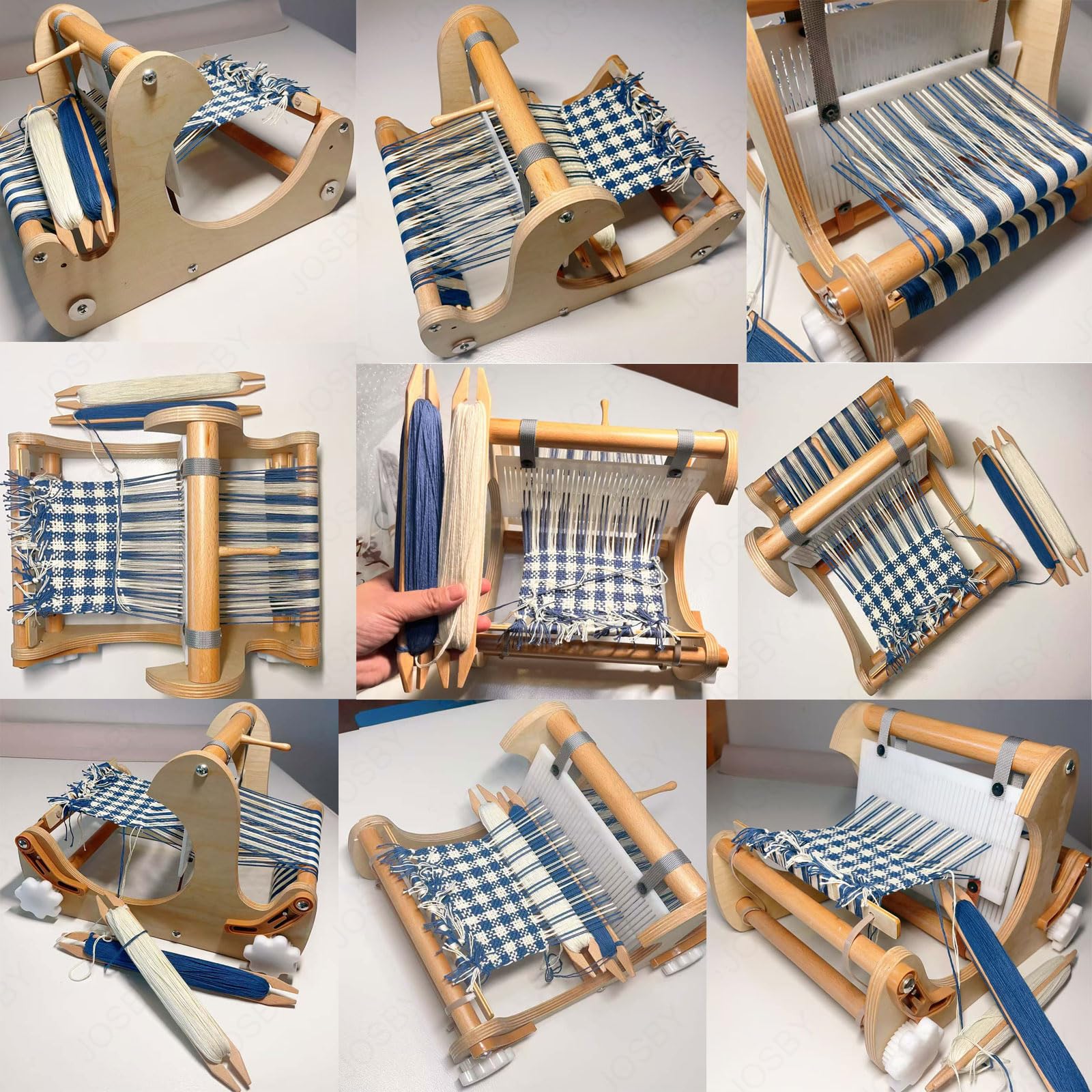 JOSBY Mini-Handstrickwebmaschine, Tisch-Webstuhl-Set aus Holz, Webbreite 15 cm, DIY-Multi-Craft-Handstrickwebmaschine, Webrahmen-Webstuhl, für Untersetzer, Tischsets, Stofftaschen