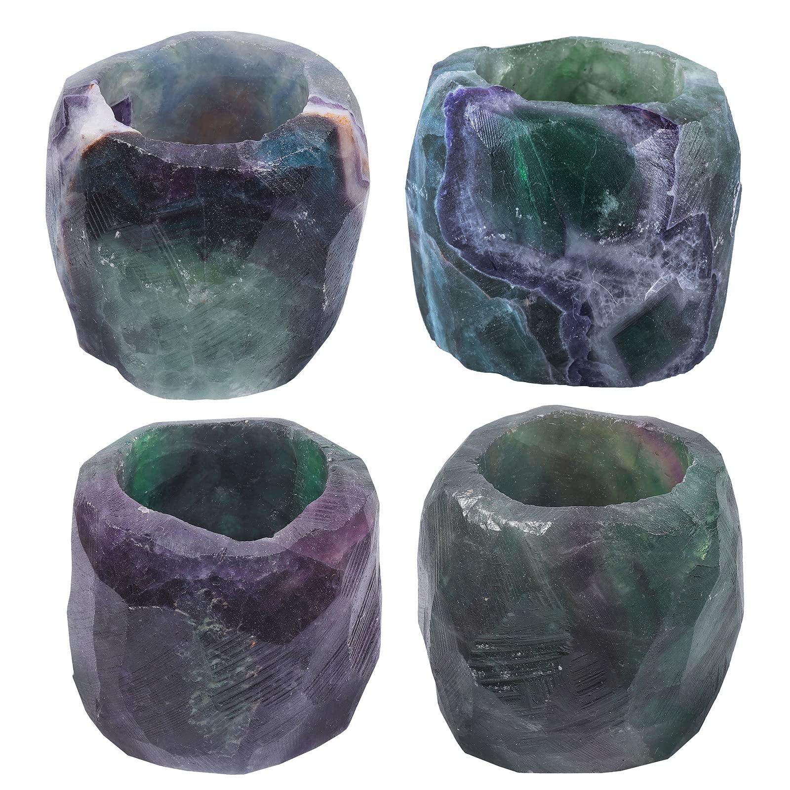 KYEYGWO Fluorite Natürlicher Oval Kristall Kerzenhalter Ornament, Heilung Stein Kerzenständer Polierte Edelstein Teelichthalter Modern Kerzenleuchter für Tischdeko Party Hochzeit Weihnachten