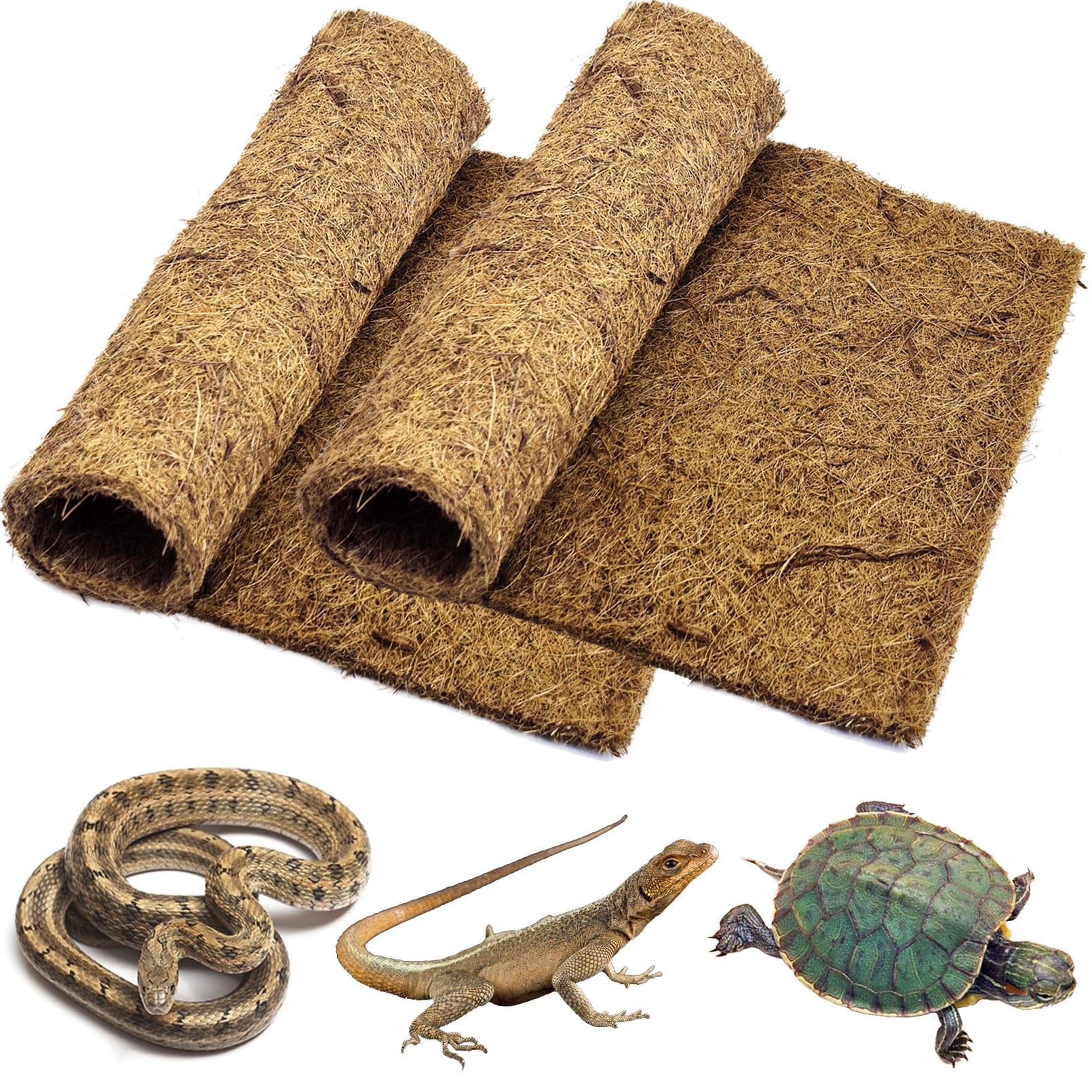PIVBY 2 PCS Reptile Carpet, Natural Coco Coir Mat (19.6" x 11.7"), Coconut Fiber Substrate Pet Terrarium Liner for Bearded Dragon Tortoise Habitat Lizards Turtles Snakes Iguana Hermit Crab