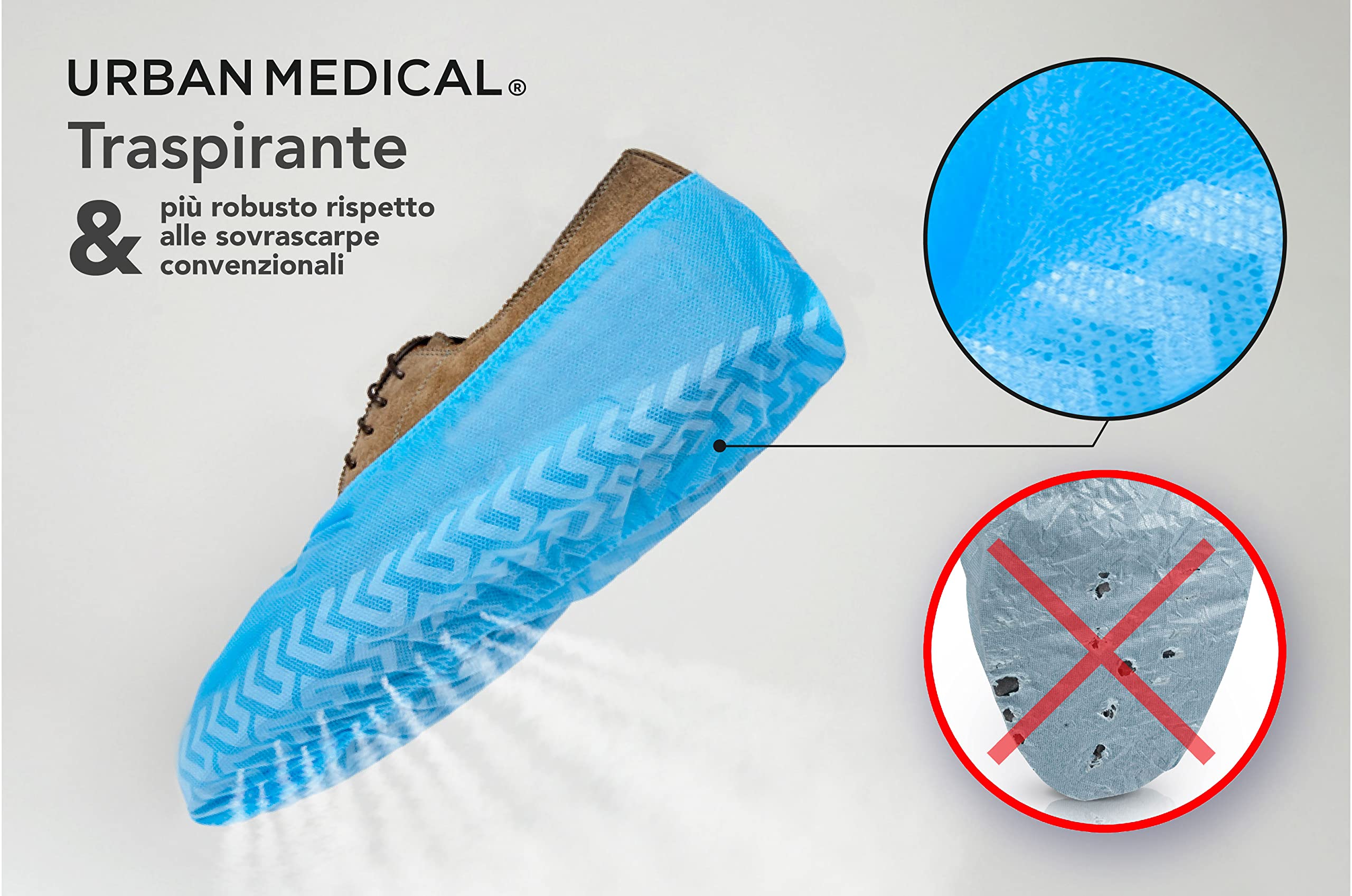 100x Copriscarpe Traspiranti Monouso/Riutilizzabili 6,5 g ciascuno con Suola Antiscivolo - SAFE STEP - Resistente a Strappi e Abrasioni - Sovrascarpa per Interni ed Esterni - Onesize