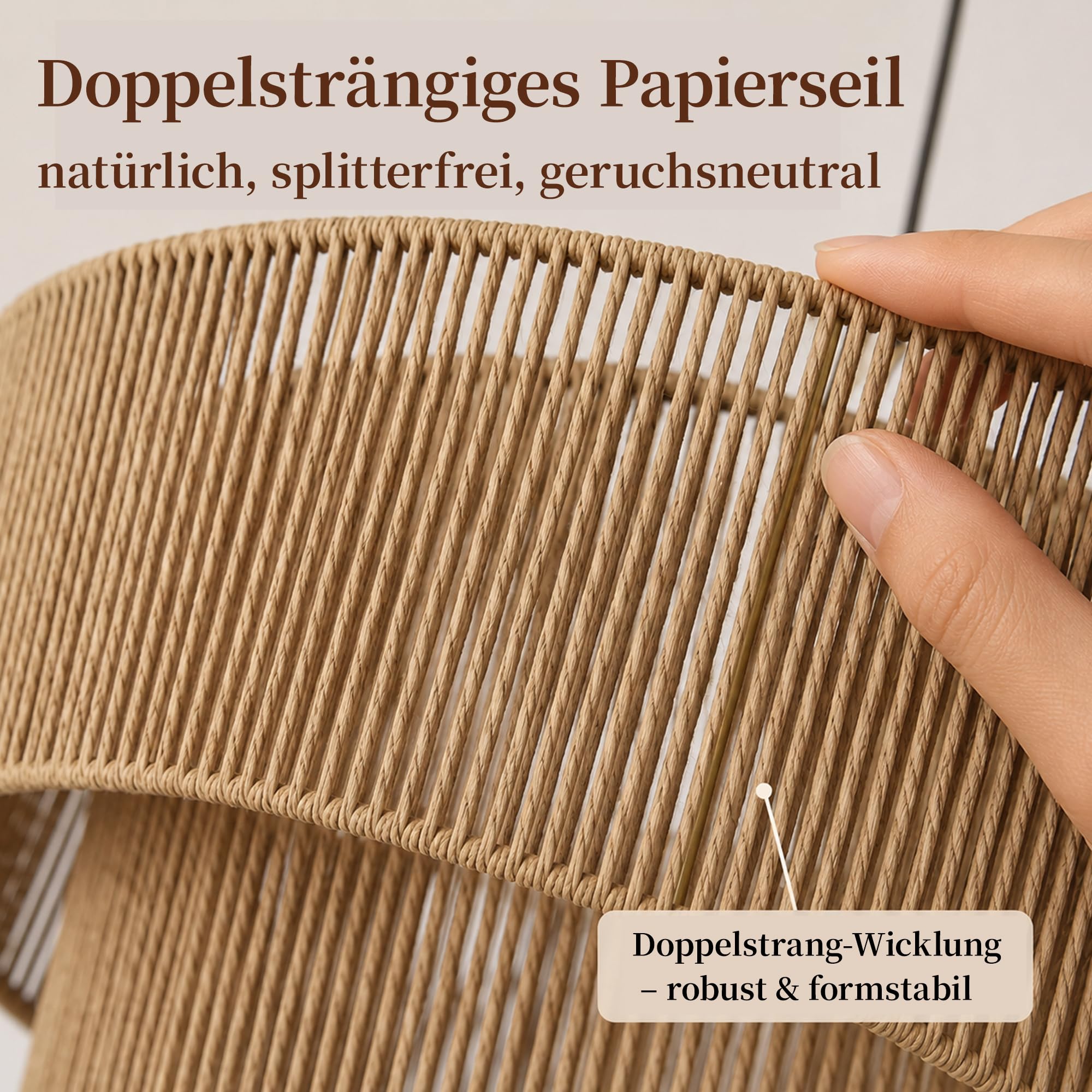 Hängelampe Skandi Ø45cm – 2-stufige Pendelleuchte aus Papierseil, Trapez-Design, höhenverstellbar, E27 – ohne Glühbirne
