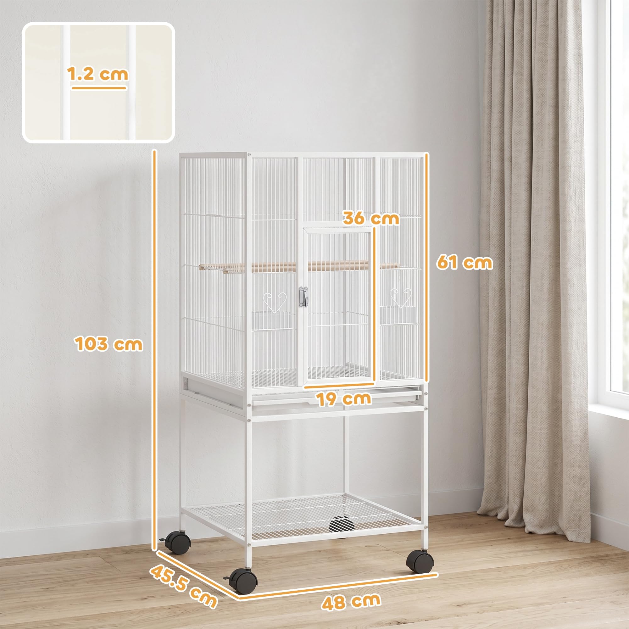 PawHut Jaula desmontable para pájaros con ruedas, para pinzones, periquitos, periquitos, periquitos, jaulas de periquitos, jaula para periquitos, pajarera para loros con accesorios, estante de