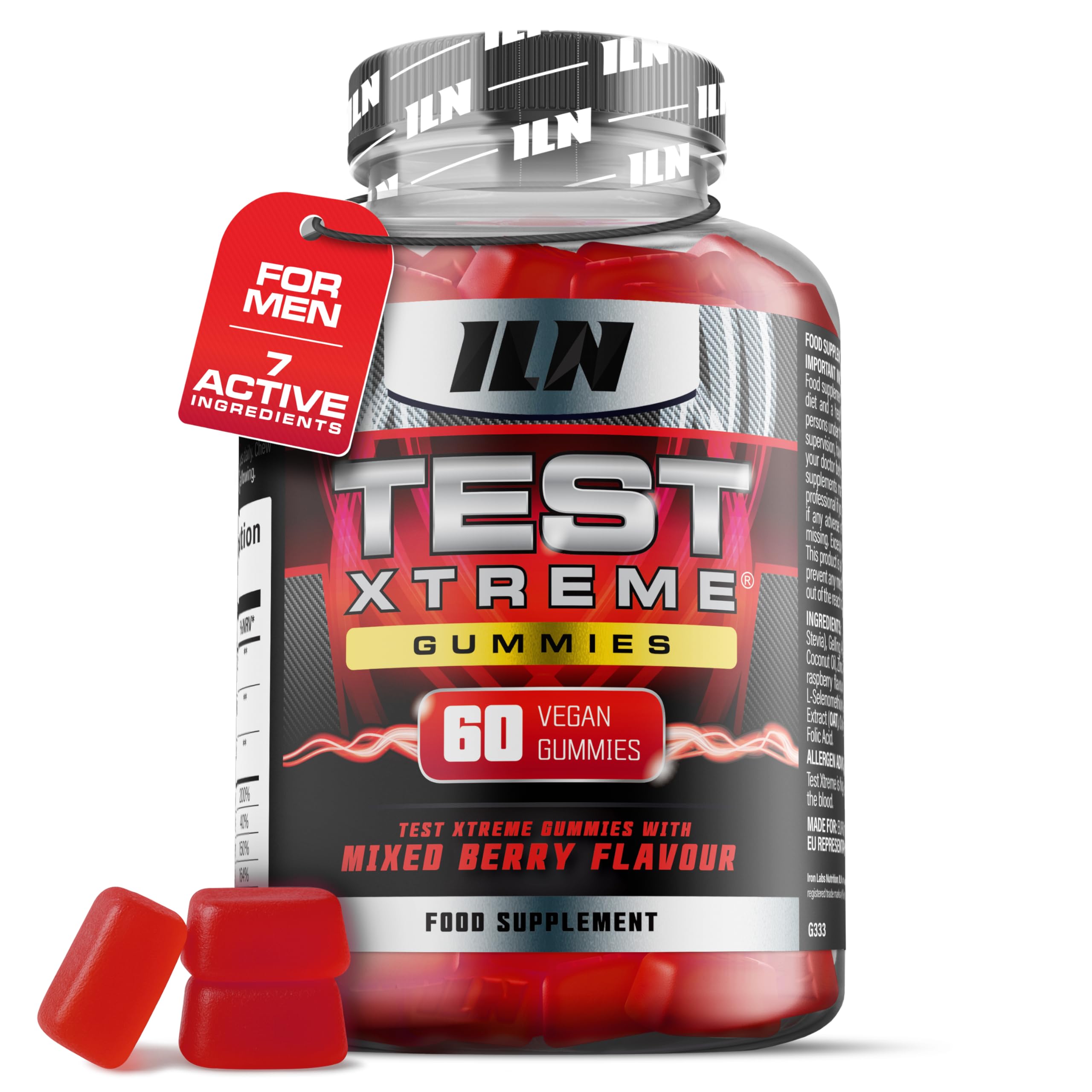 Test Xtreme Booster Gummies for Men – 60 Vegan Gummies (Sugar Free & Mixed Berry Flavour) – High Strength Booster Supplements for Men with Maca, Ginseng, Zinc and Selenium