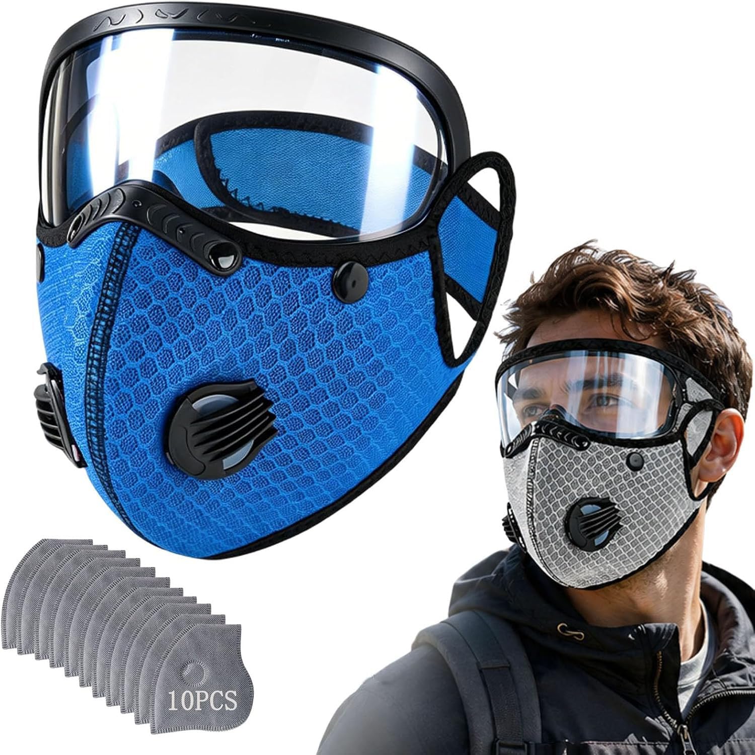 Reusable Carbon Filter Dust Mask with Adjustable Goggles (Blue)