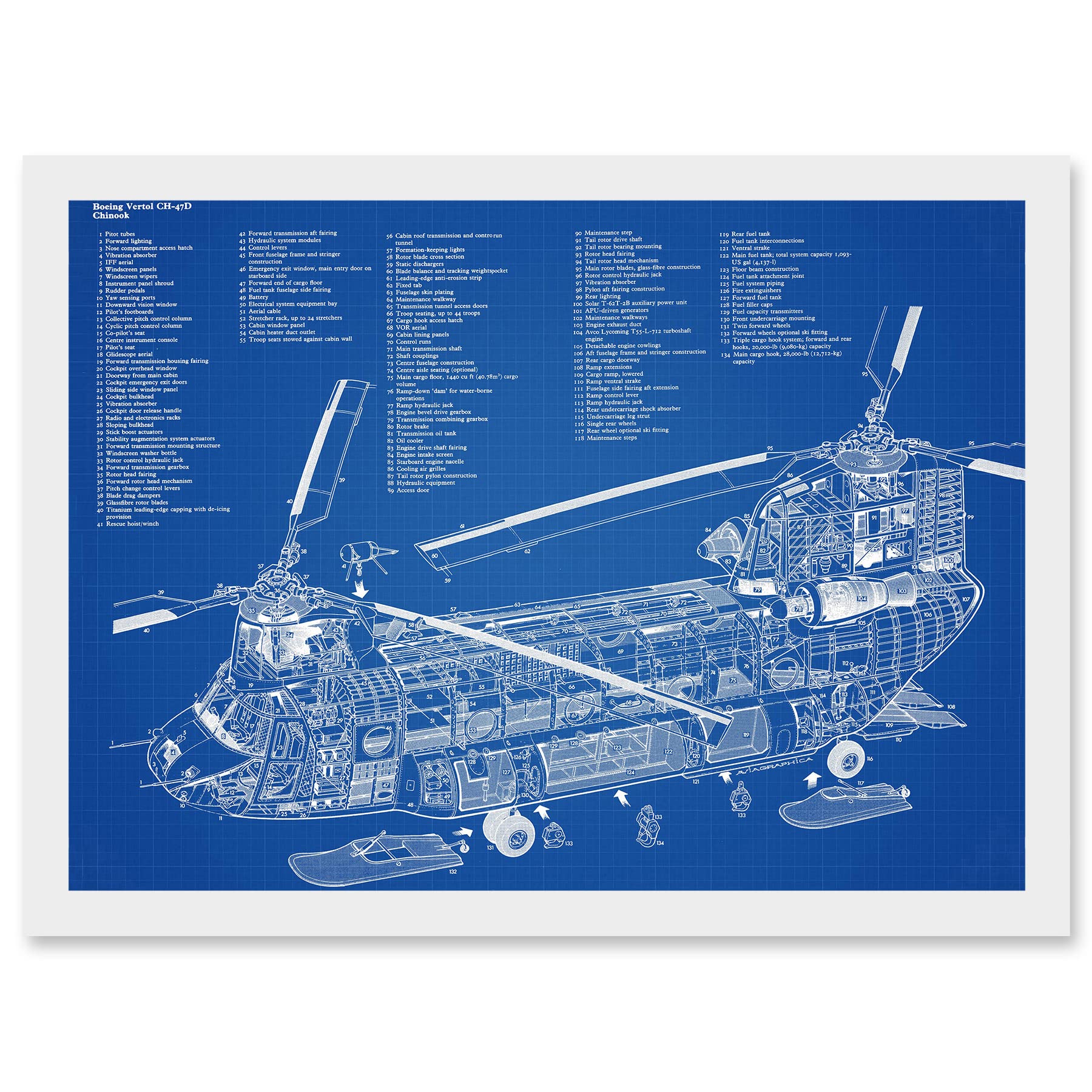 Artery8 Chinook Helicopter CH-47D Military Transport Blueprint Plan Artwork Framed Wall Art Print A4